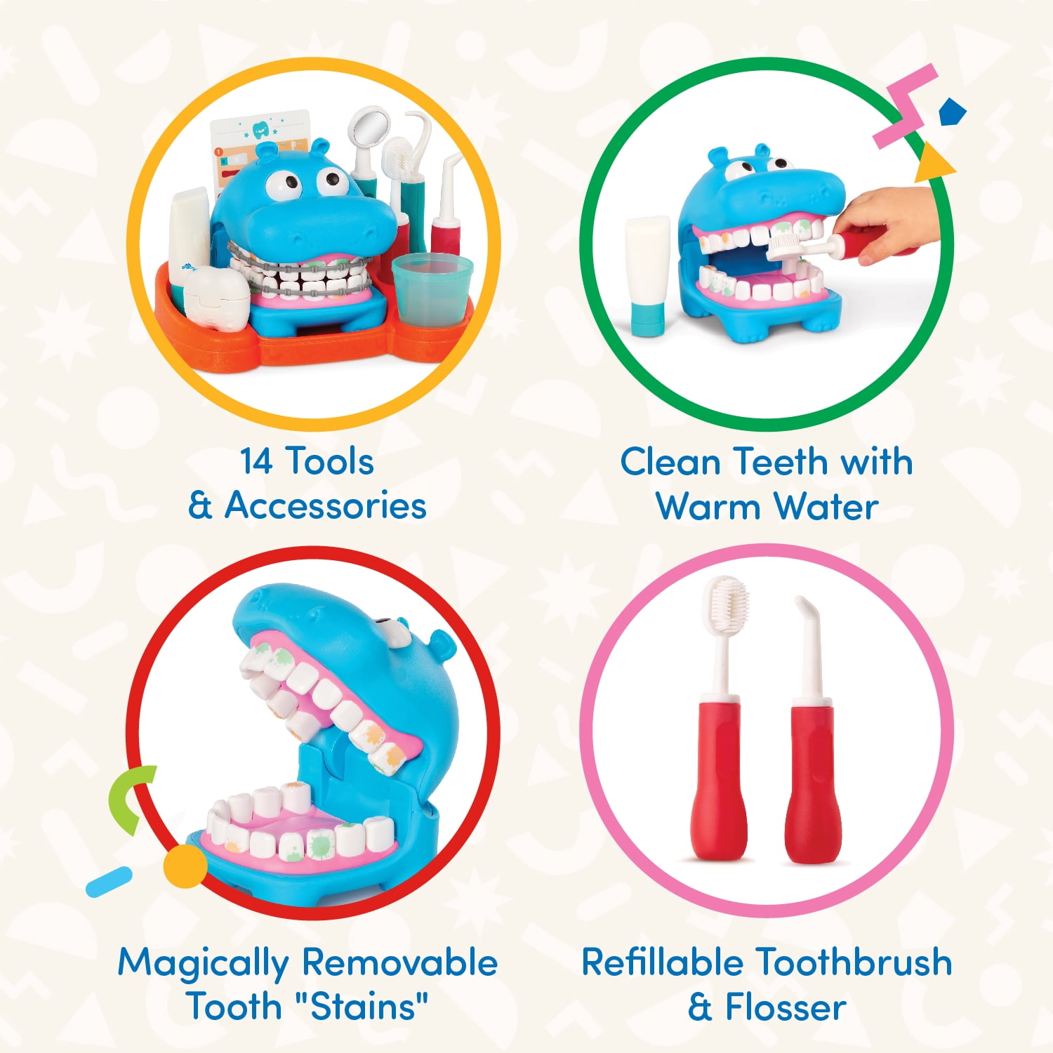 Battat Hippodontist Dentist Pretend Play Set with 15 Accessories (Multi-color, 15 Piece Set) 6ezwq