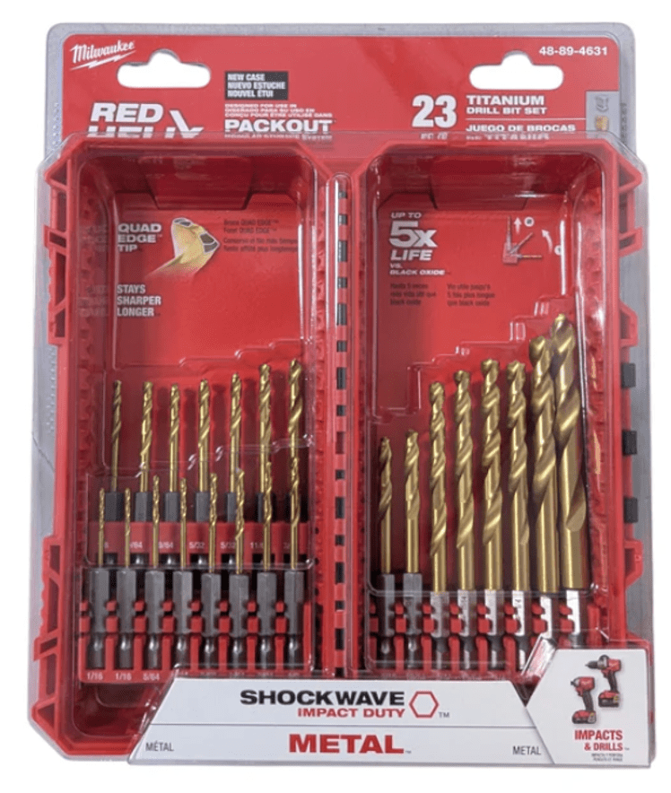 Milwaukee SHOCKWAVE 23-Piece Impact Duty RED HELIX Titanium Twist Drill Bit Set (1/4 in Hex Shank, PACKOUT-Compatible Case) 5faei