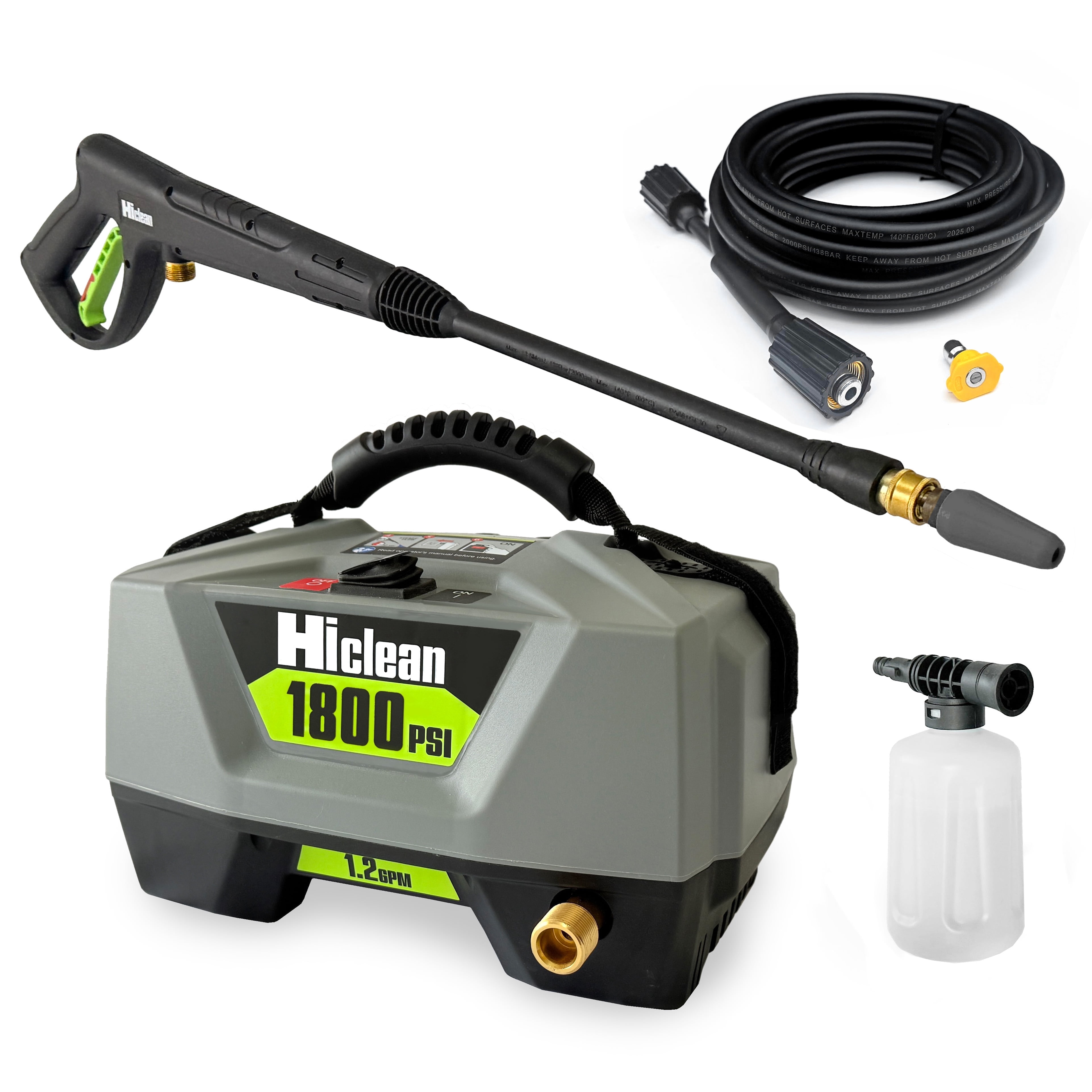 Hiclean 1800 PSI Electric Pressure Washer, Compact Power Cleaner with Foam Cannon and 20 ft Hose 4yu3s