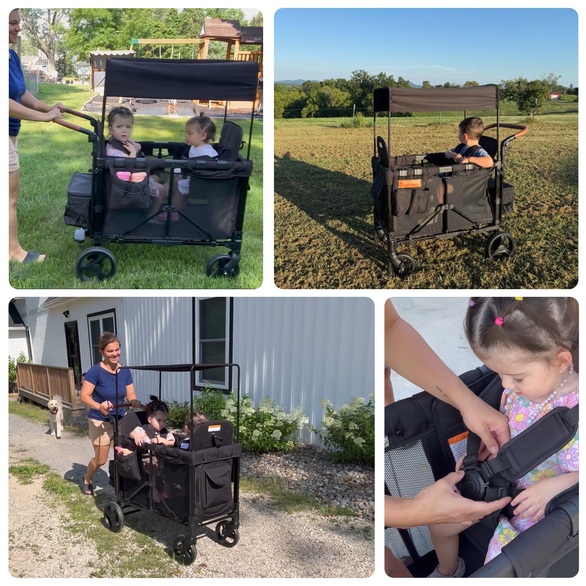 TouHeart 3-in-1 Foldable Wagon Stroller for 2 Kids with Canopy and 5-Point Harness (Black, 200 lb Capacity) te9ap