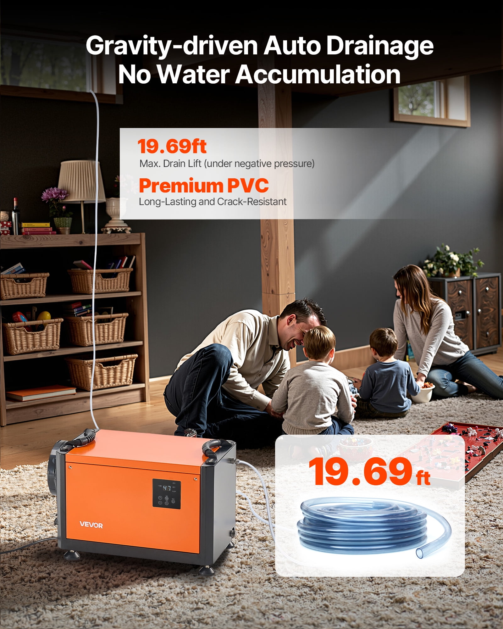 VEVOR 70 Pints Commercial Dehumidifier with Pump, Heavy-Duty Industrial Dehumidifier for Basement and Crawl Space (Black, 70 Pints) 8rmi2
