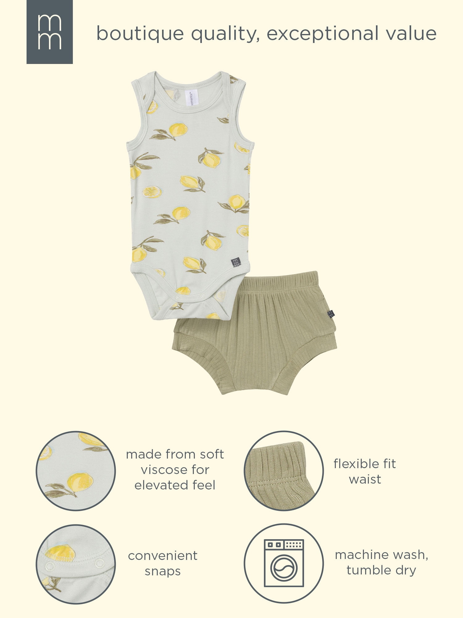 Modern Moments by Gerber Baby Neutral Viscose Sleeveless Bodysuit and Short Outfit Set (Neutral, 0-12 Months) mwsw9