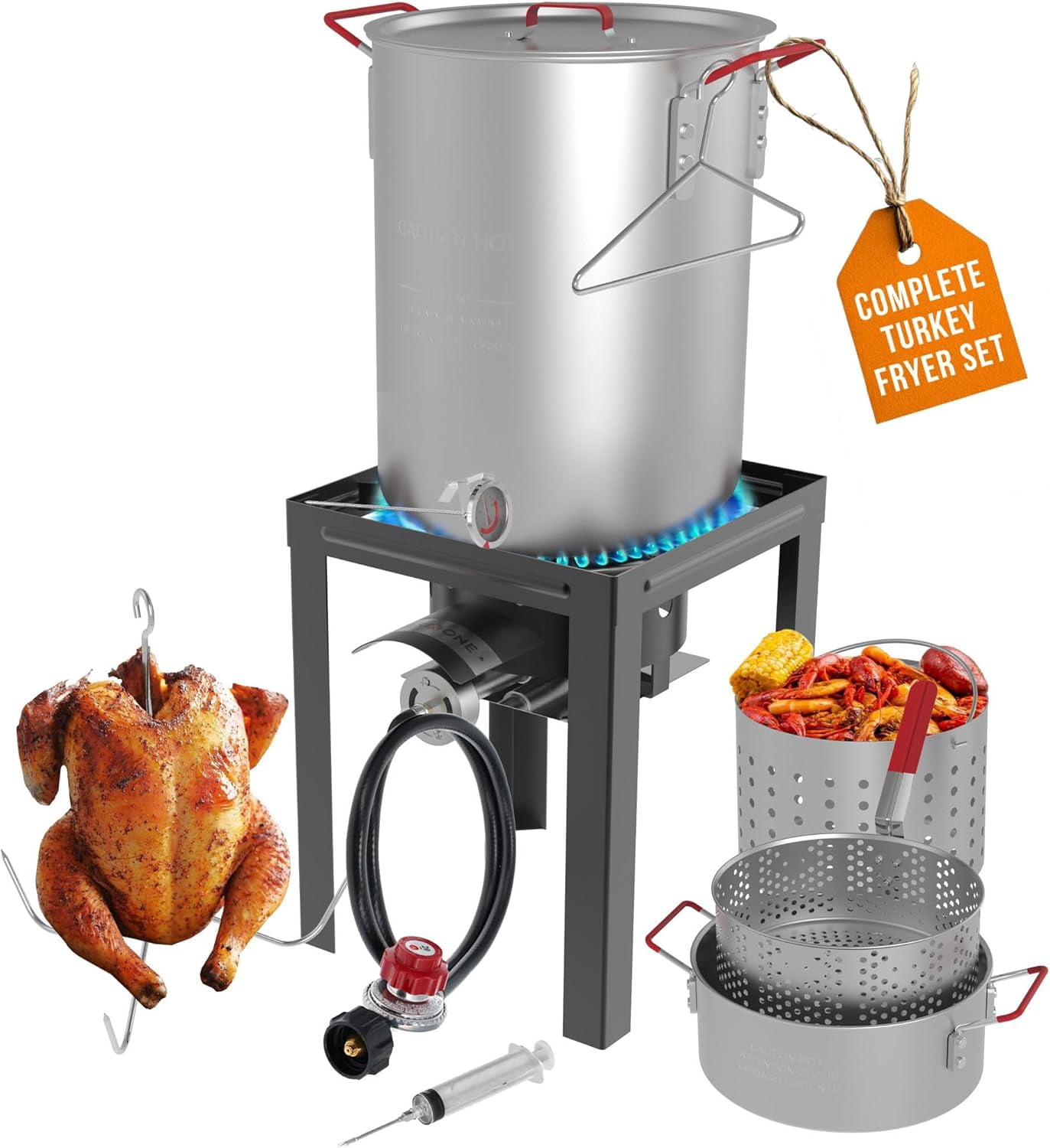 Bayou Classic Outdoor Propane Cooker Set with 30 qt Turkey Fryer and 10 qt Fish Fryer (Silver, 2-Pot Set) sfscp