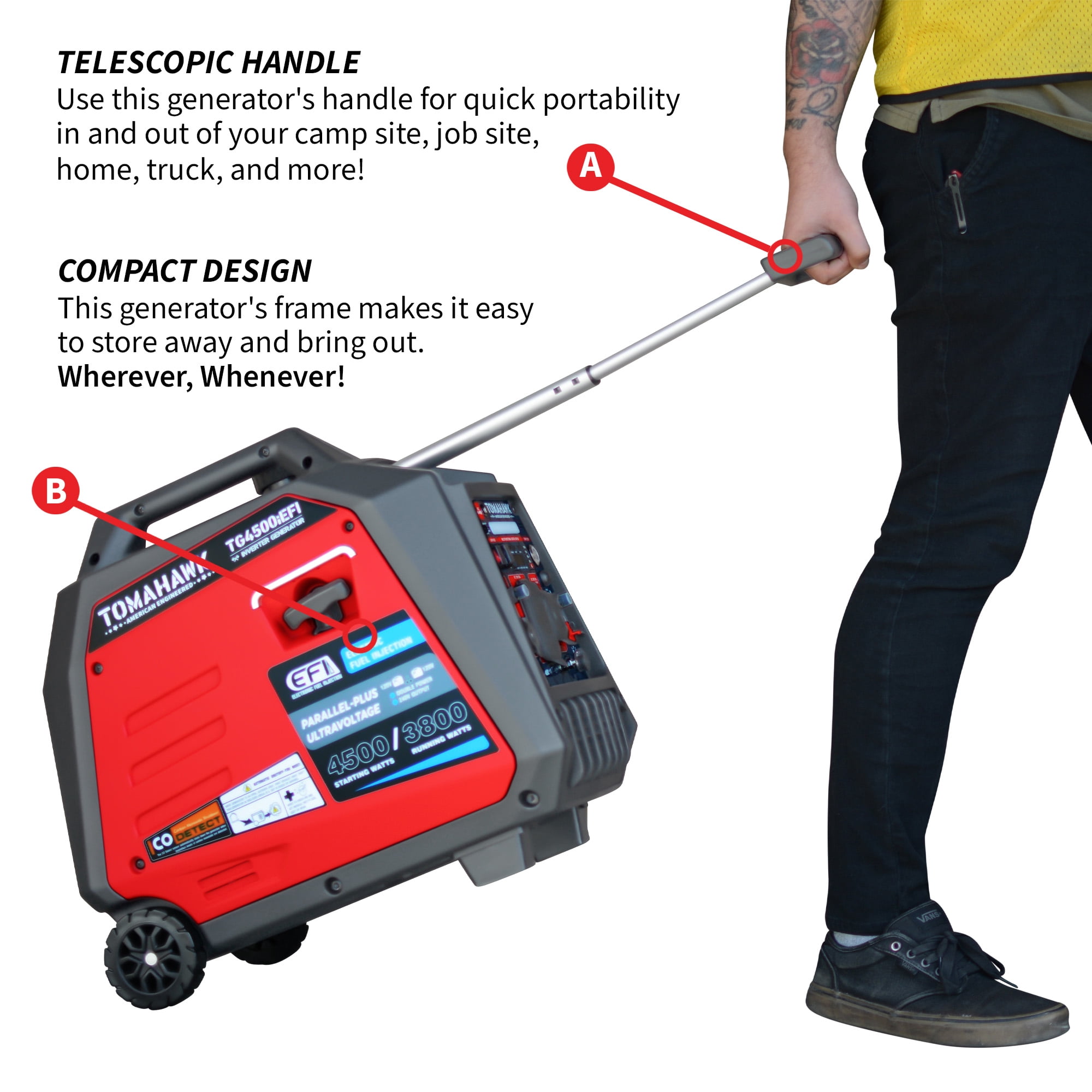 Tomahawk Power 4500 Watt Inverter Generator with EFI Technology (Portable, Quiet, Gas Powered) wk3ca