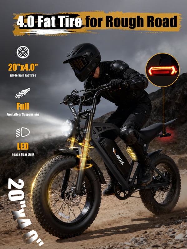 Elecby V200 Electric Bike for Adults, All-Terrain Fat Tire E-Bike with NFC Unlock, 7-Speed Dual Suspension (Black, 20 in x 4.0 in) u4bmi