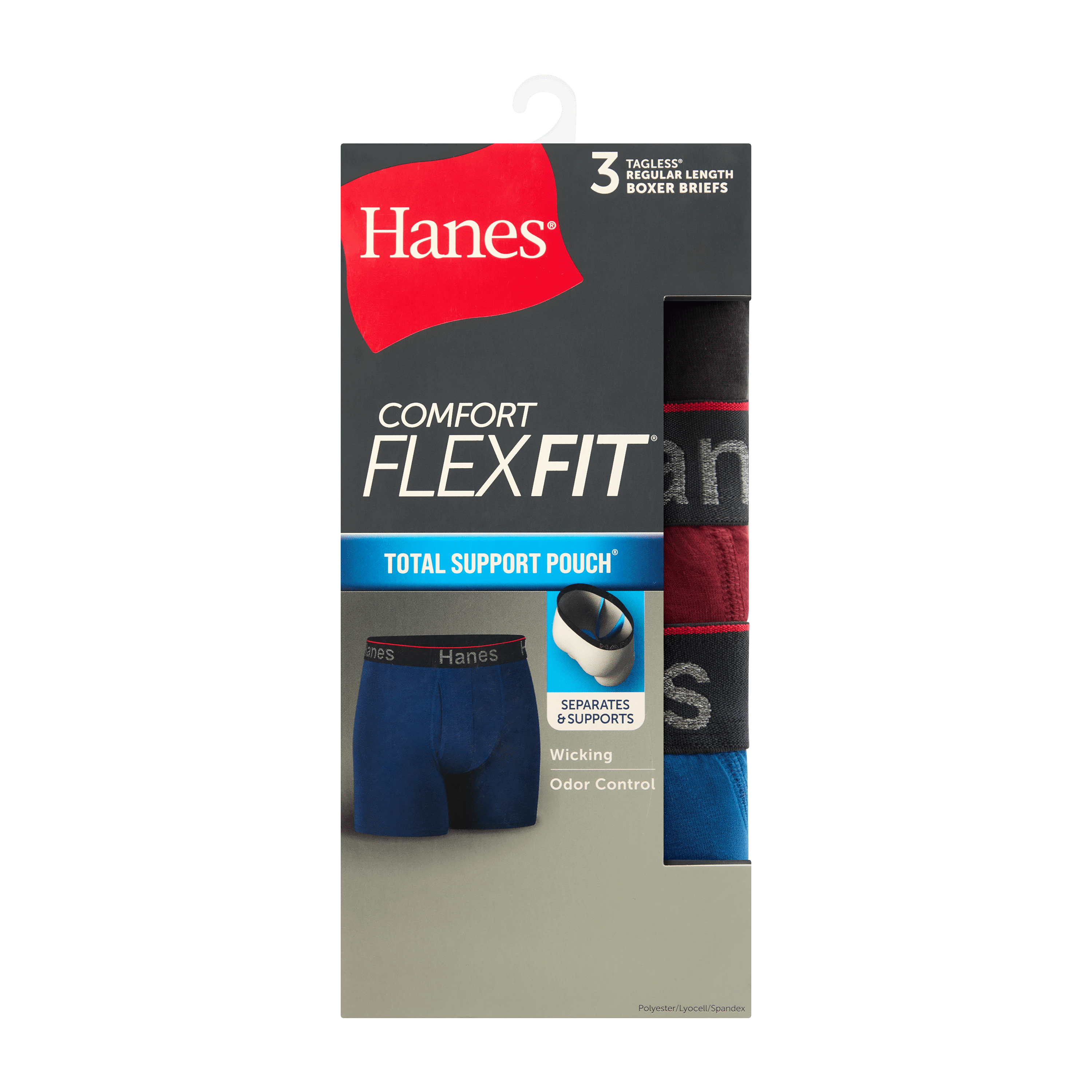 Hanes Men's Anti-Chafing Boxer Briefs with Total Support Pouch (Black, 1 Pack) wz67x