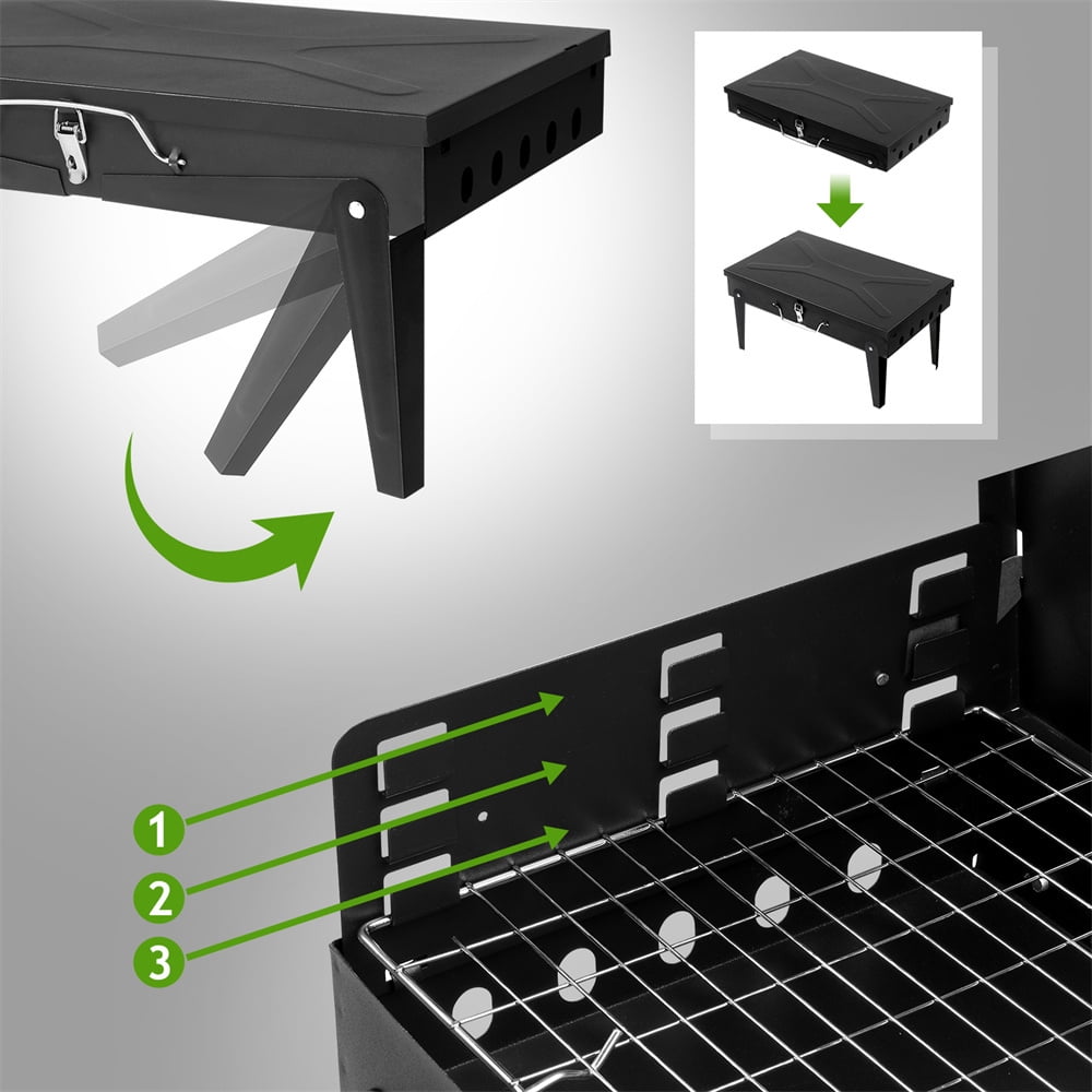 Tcbosik Portable Charcoal Grill, Folding Outdoor Barbecue Stove with Lid and Adjustable Height (Black) a059w