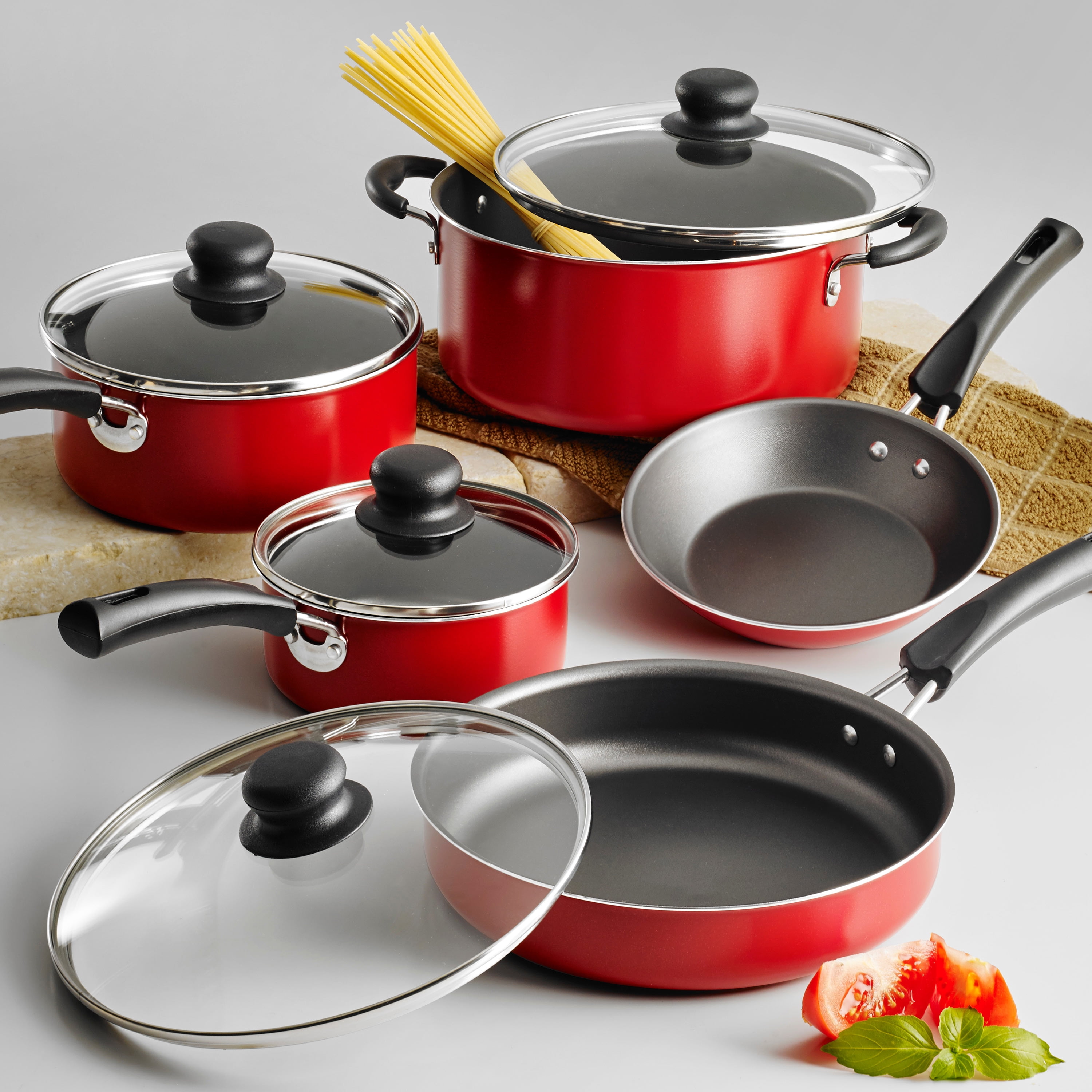 Tramontina Non-Stick Cookware Set, Professional Kitchen Essentials (Red, 9 Piece) kr1er