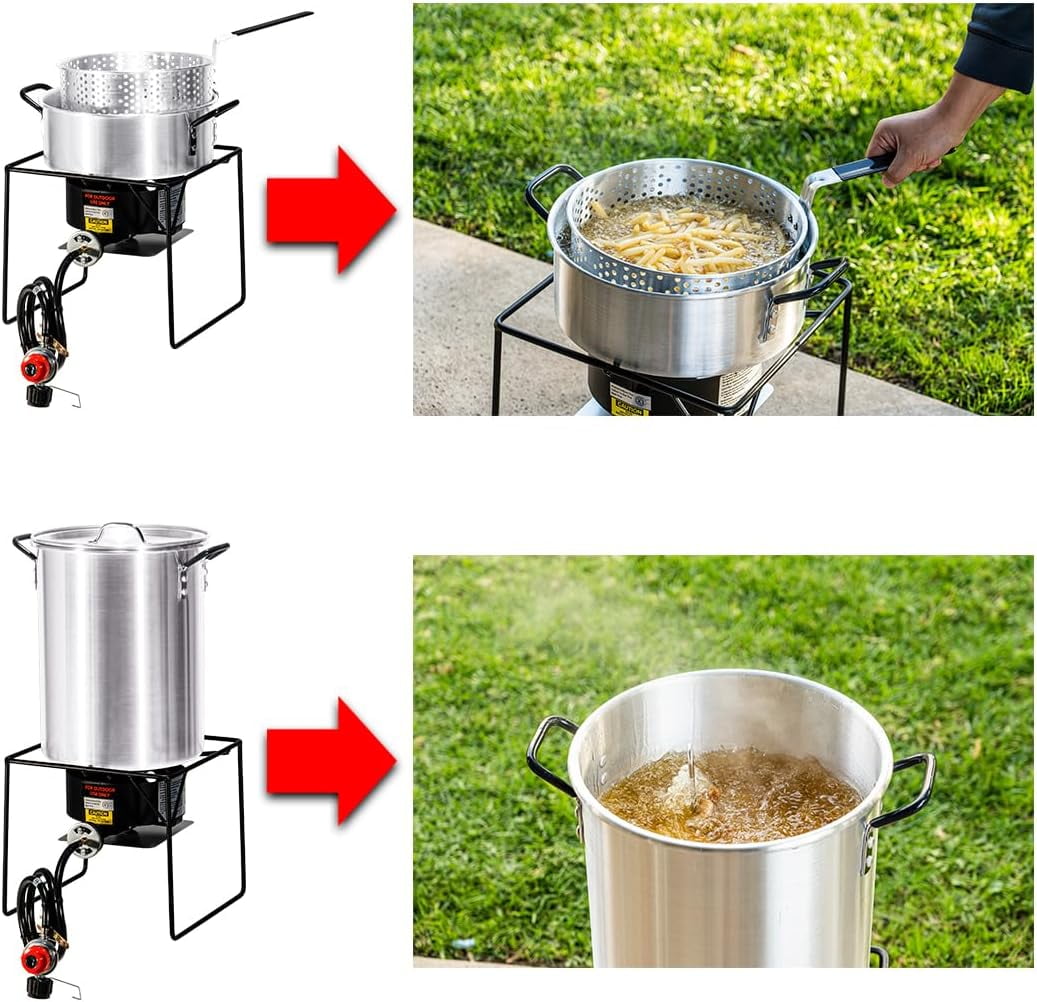 Barton Outdoor Turkey Fryer and Seafood Steamer Cooking Set (Silver, 30 qt and 10 qt) i8ry9