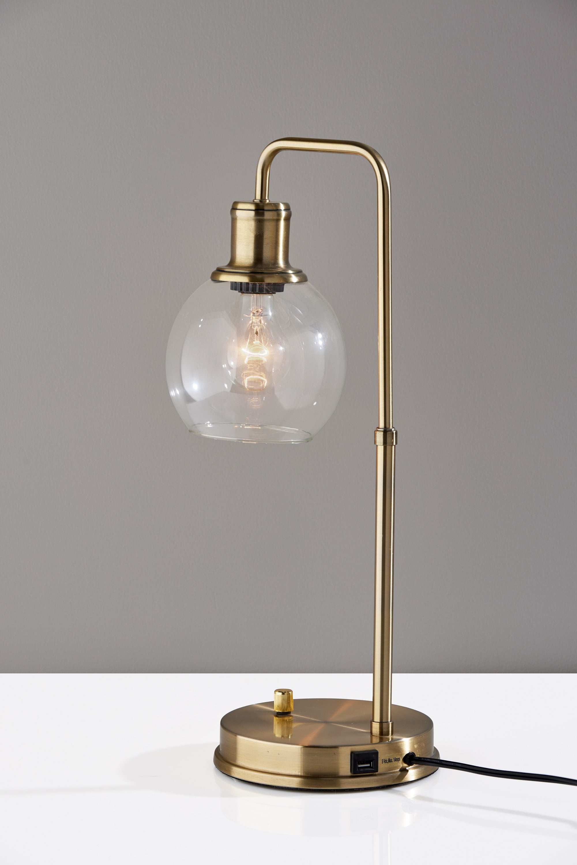 Better Homes & Gardens Metal Desk Lamp with USB Port and Glass Shade (Gold, 20.5 in) aojj5