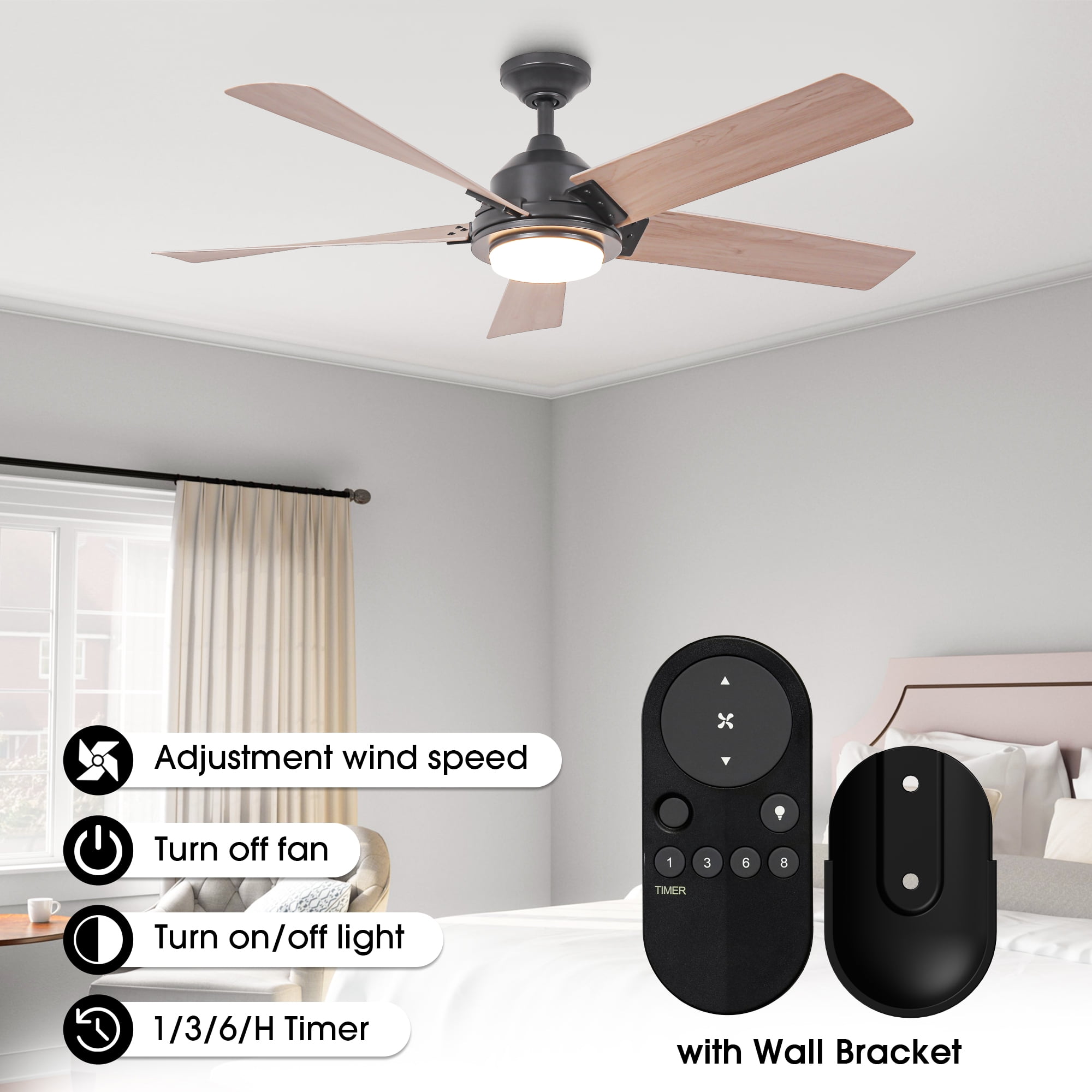 Parrot Uncle Farmhouse 52 in LED Ceiling Fan with Remote Control (Black, 52 in) 3nx14