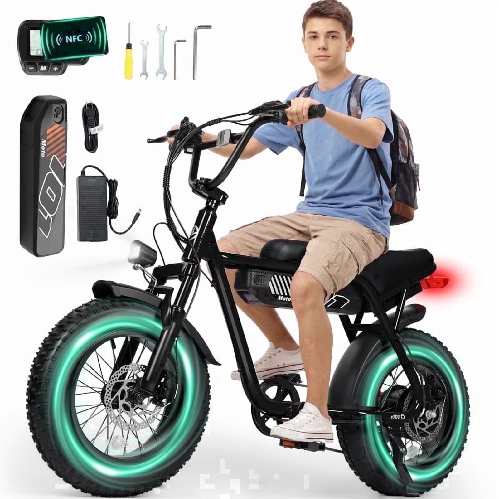 Elecby V101 Electric Bike 750W All-Terrain E-Bike with 48V 13Ah Battery (Black, 16 in x 4.0 in Fat Tire) m32at