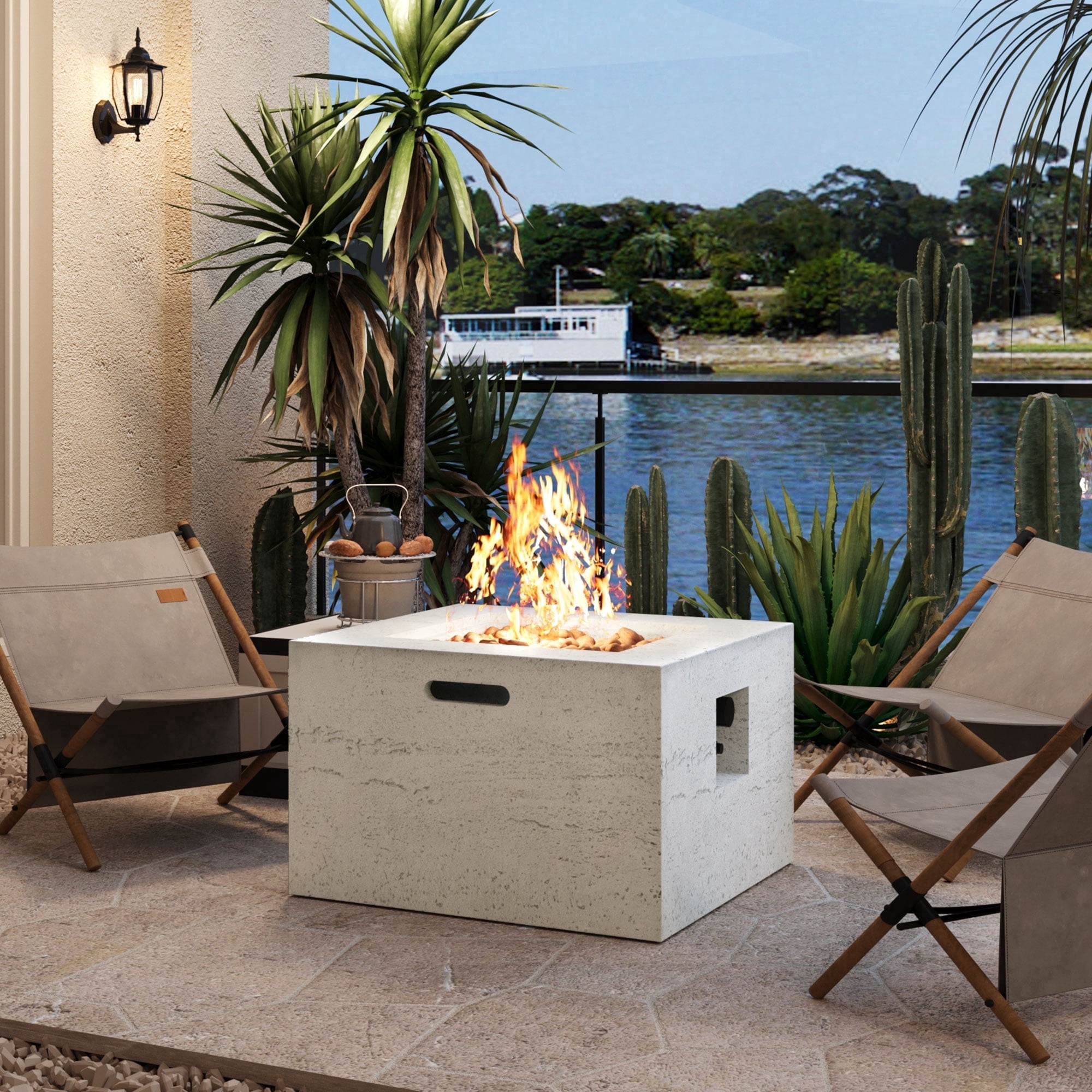 Bella Depot Outdoor Square Propane Fire Pit Table with Steel Burner and Adjustable Flame (Beige, 24 in) r2i8a