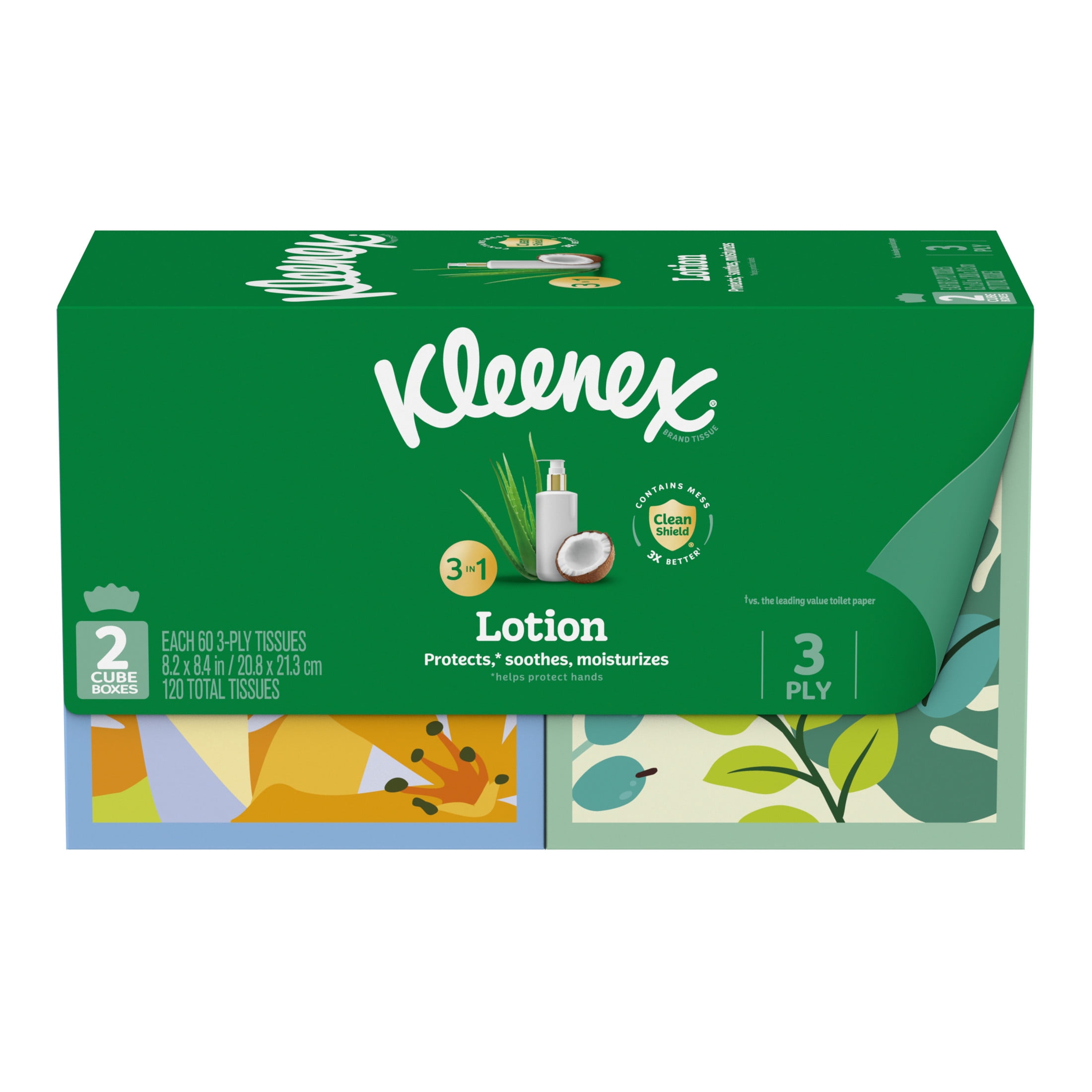 Kleenex Lotion Facial Tissues with Coconut Oil & Aloe, 3-Ply Cube Boxes (2 Pack, 120 Total Tissues) p8yrz