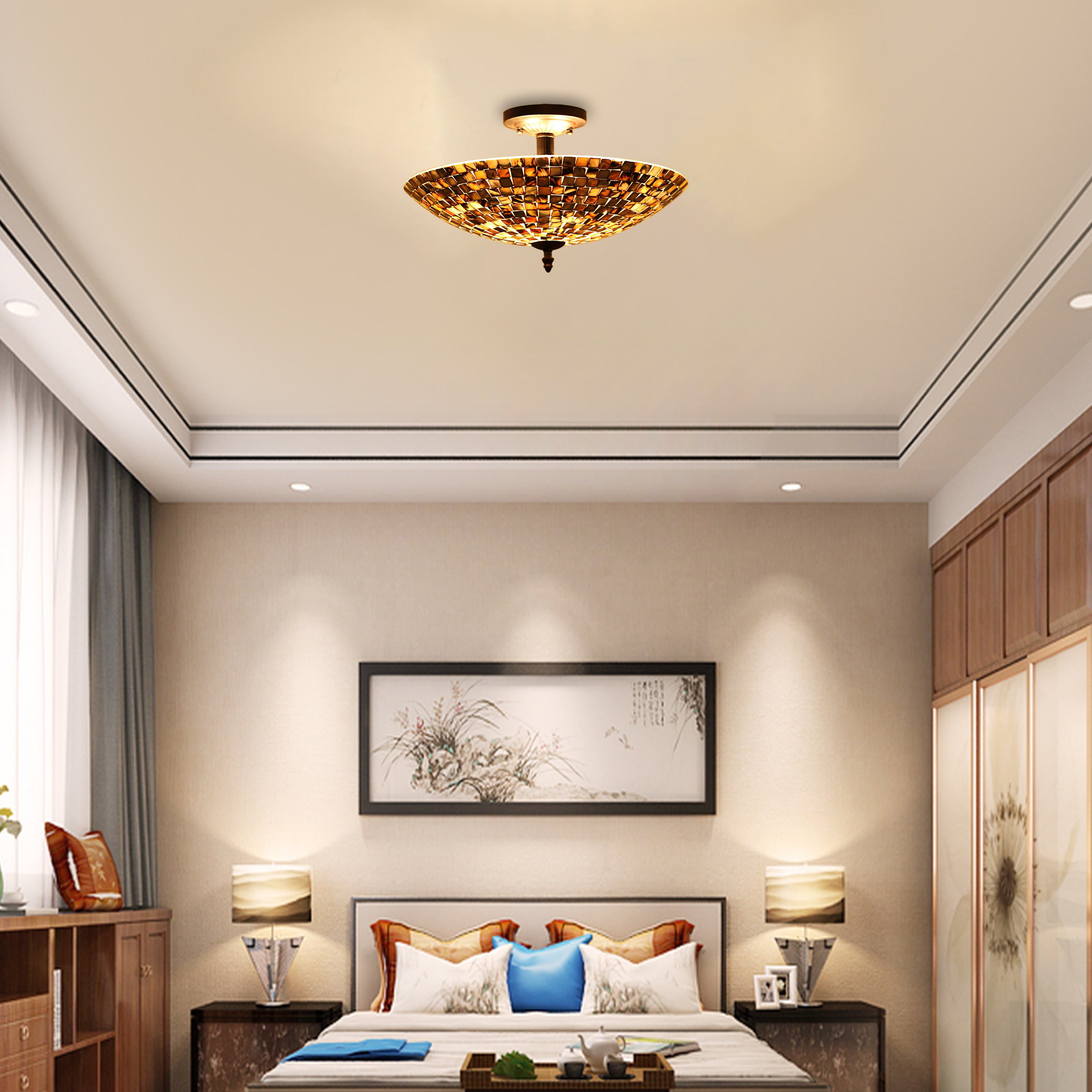 Radiance Goods Mosaic-Style Semi-Flush Ceiling Fixture, Decorative Seashell Accent Lighting (16 in Wide) vqa9r