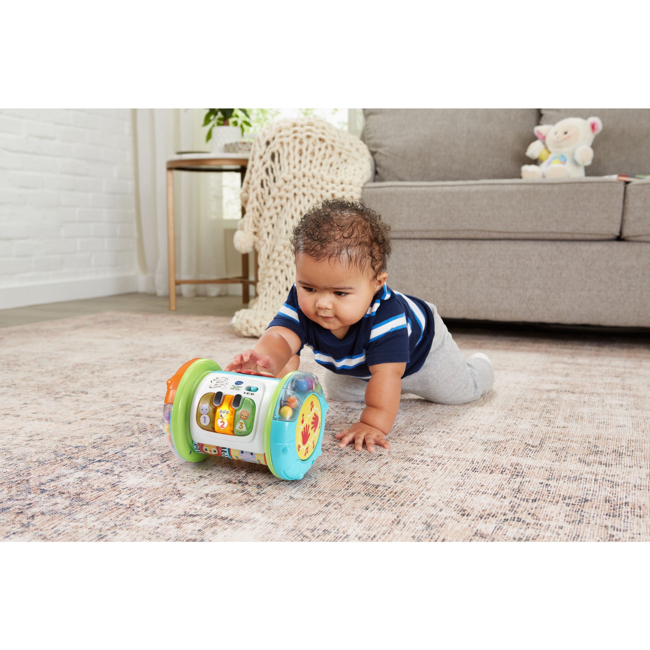 VTech Baby 2-in-1 Roll & Discover Roller Drum Interactive Learning Toy (Multi-Color, 1 Unit) 5ec5z