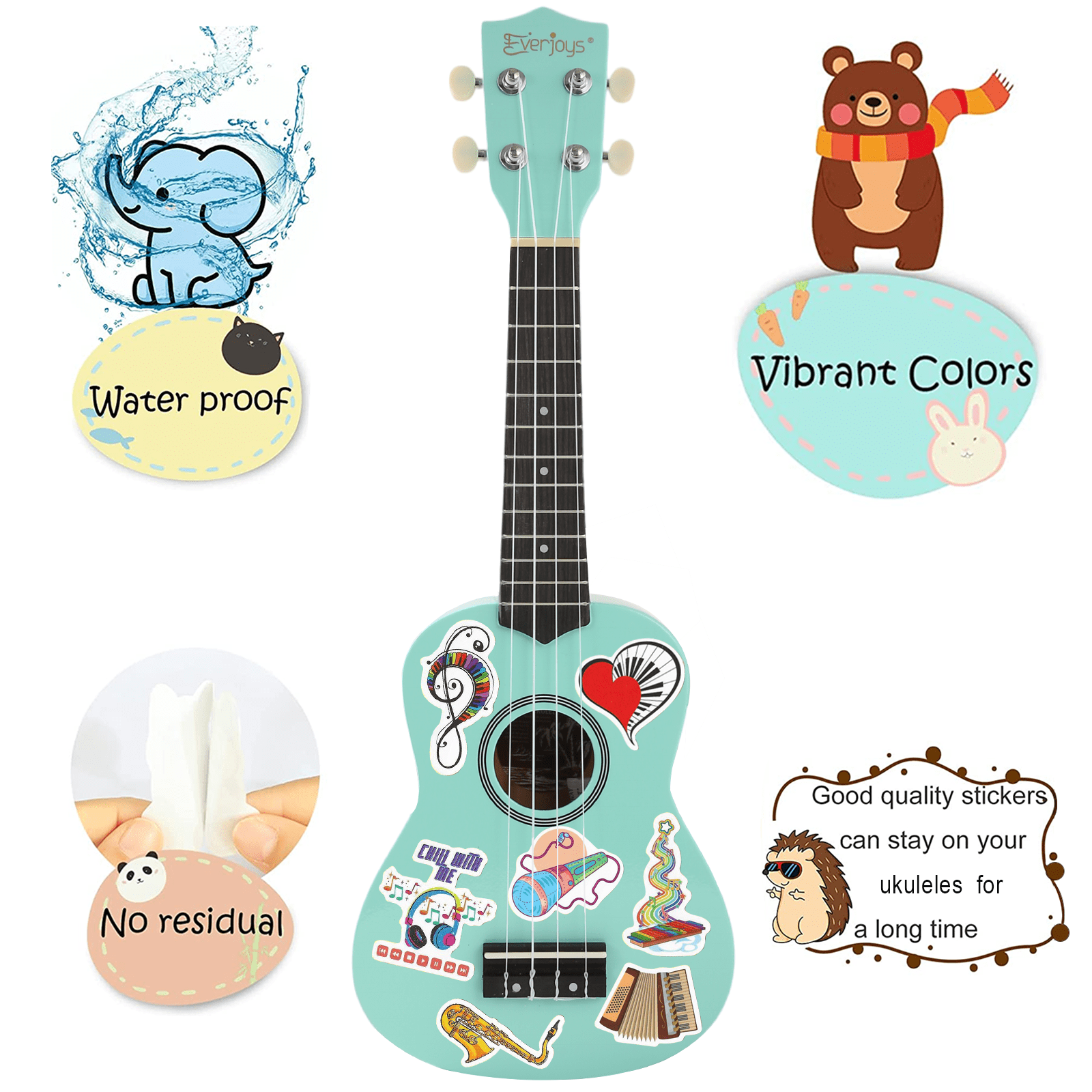 Everjoys 21 in Soprano Ukulele Beginner Kit with Gig Bag and Digital Tuner (Green, 21 in) 2ddo4
