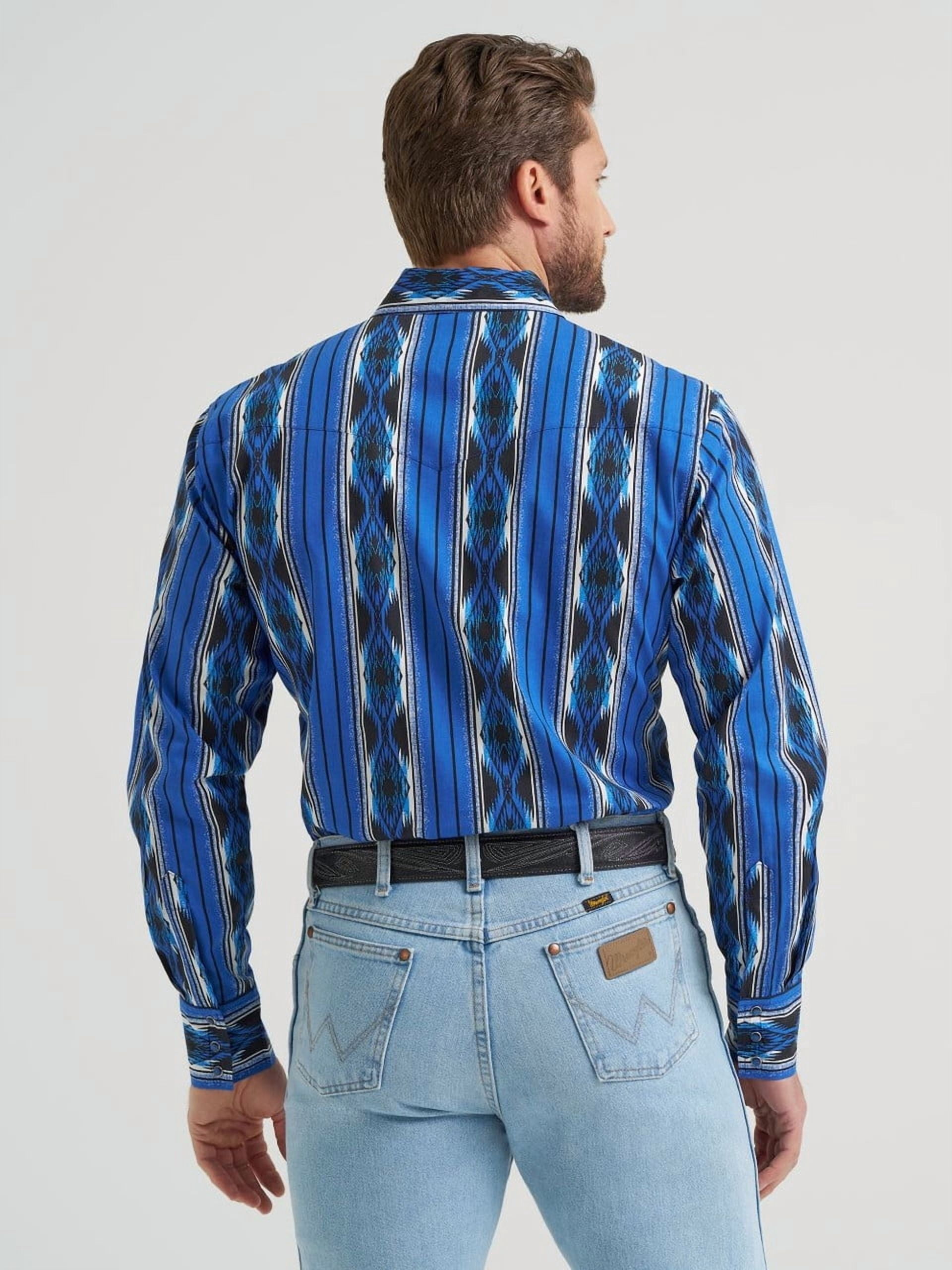 Wrangler Checotah Western Shirt Long Sleeve Button Down (Blue, M) 4mokr