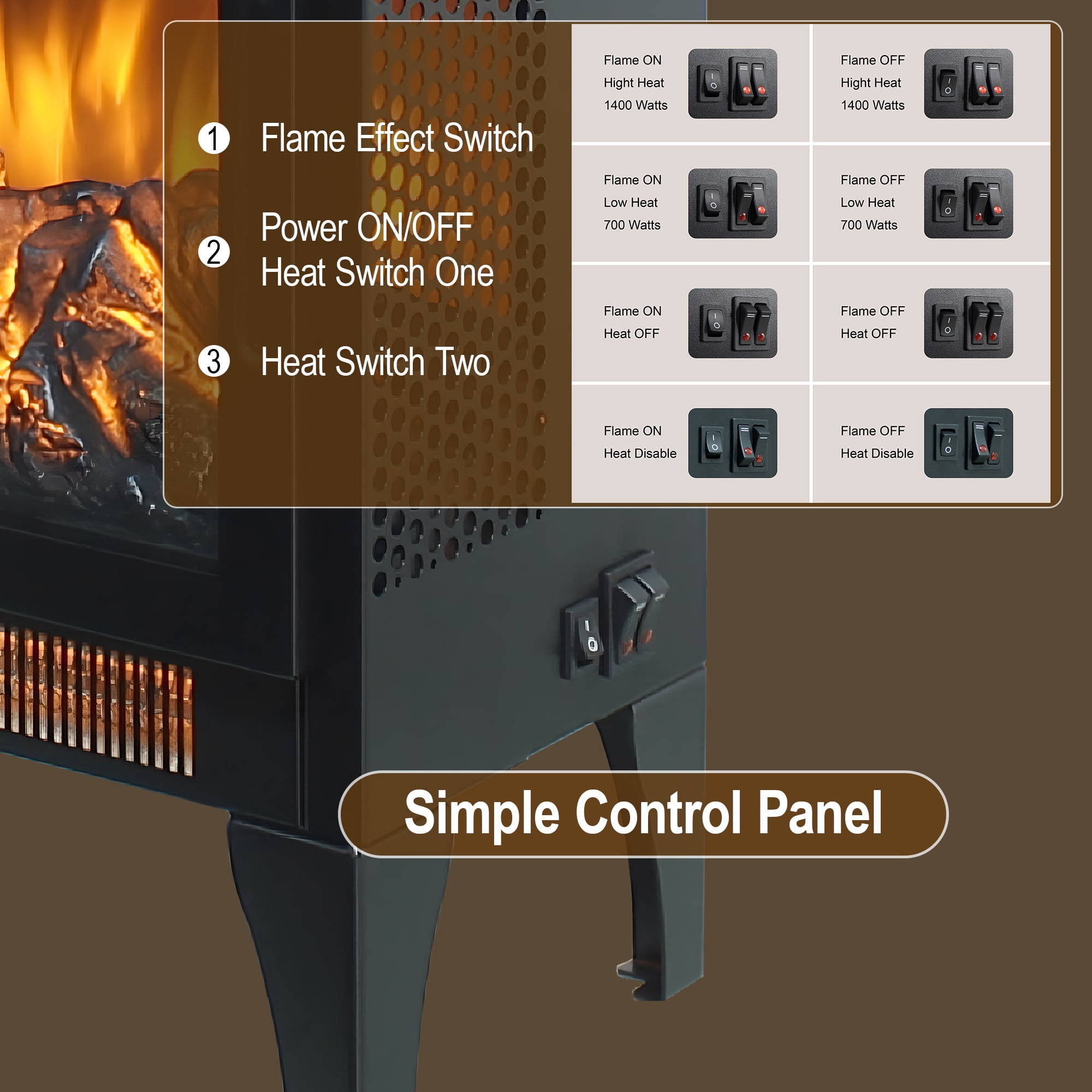 Seizeen Portable Electric Fireplace Heater with Remote Control (Black, 18 in) t8o8y