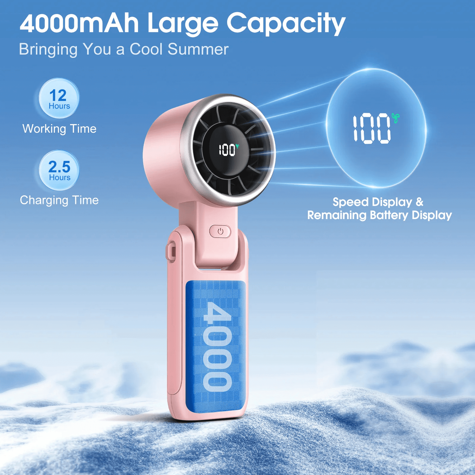 Kidsjoy Portable Handheld Turbo Fan, 5-Speed Adjustable Personal Cooling Fan with Foldable Design (Pink, 0.42 lb) x5uuf