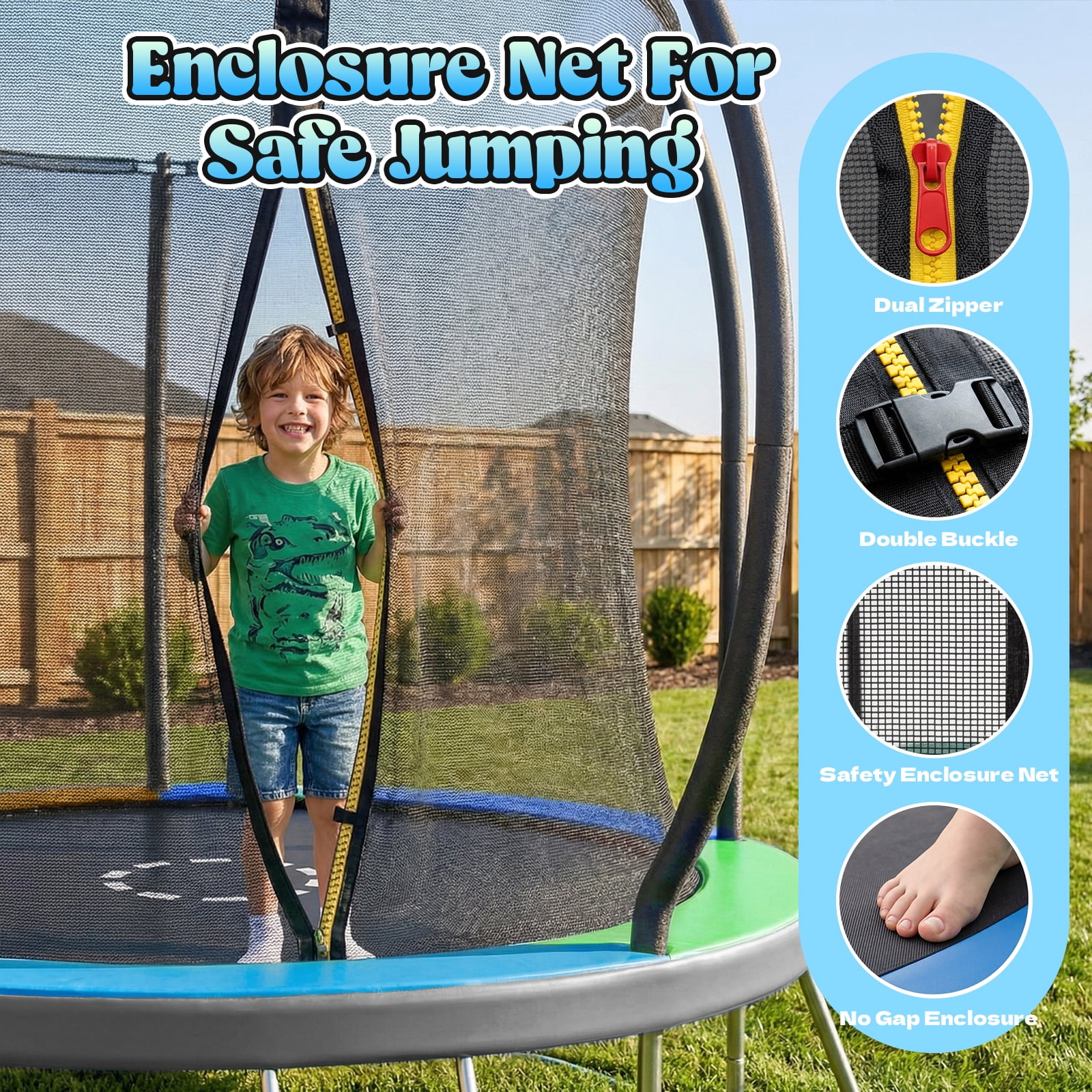Gardwin Outdoor Round Trampoline with Enclosure Net and Ladder (10 ft) icagy