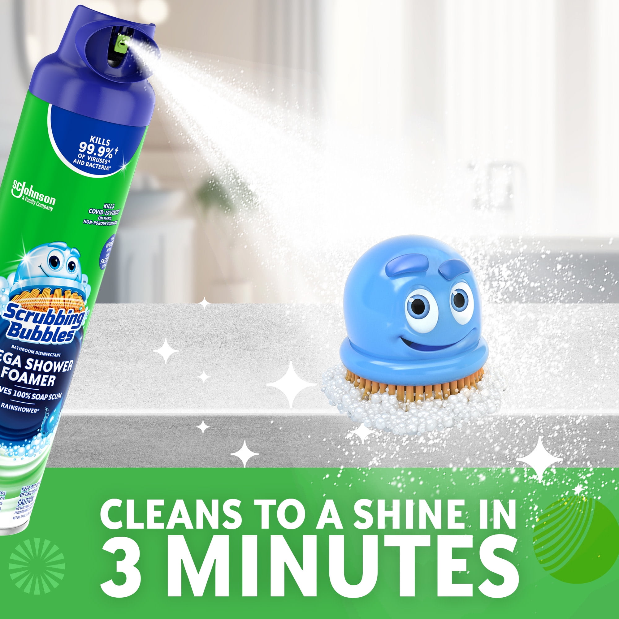 Scrubbing Bubbles Mega Shower Foamer Bathroom Disinfectant Cleaner, Rainshower Scent (20 oz, 4 Pack) gj8p7