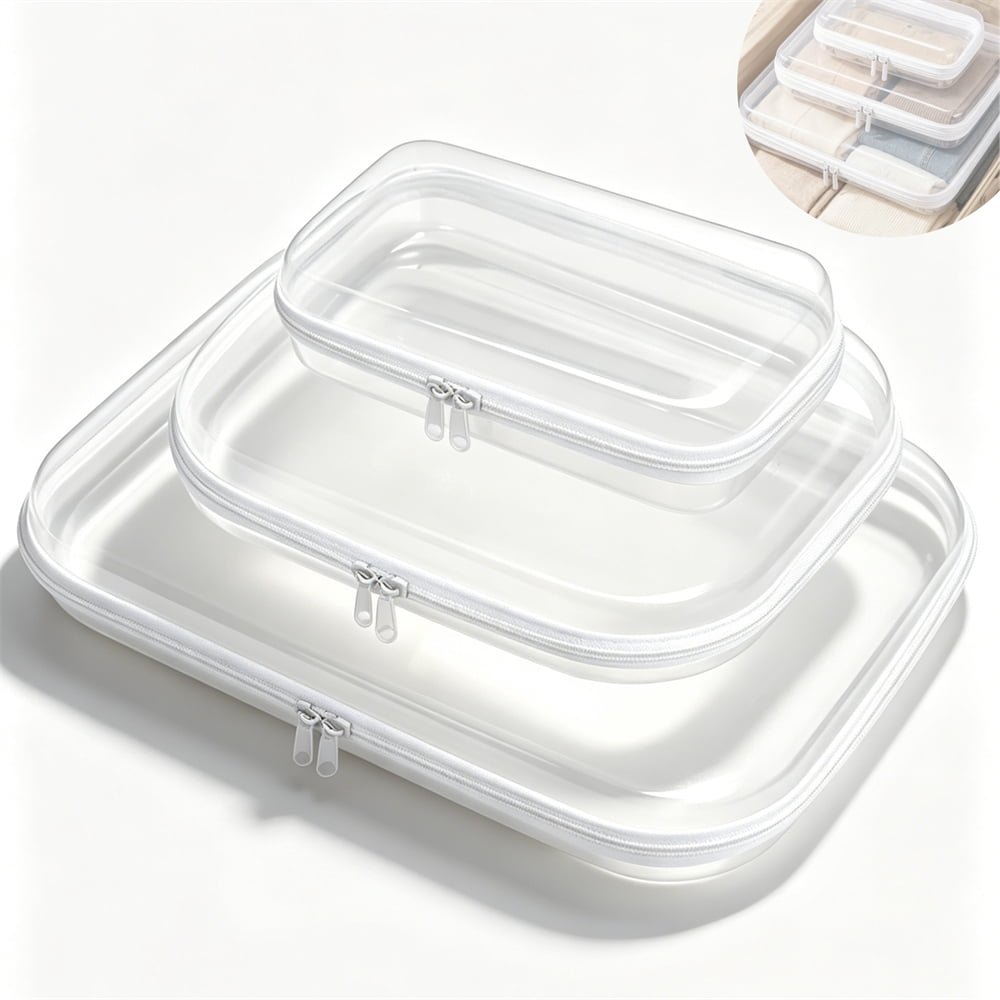 GIXUSIL Clear Zipper Toiletry Organizer Set (Waterproof Travel Storage Case, 3-Pack) kwc6l