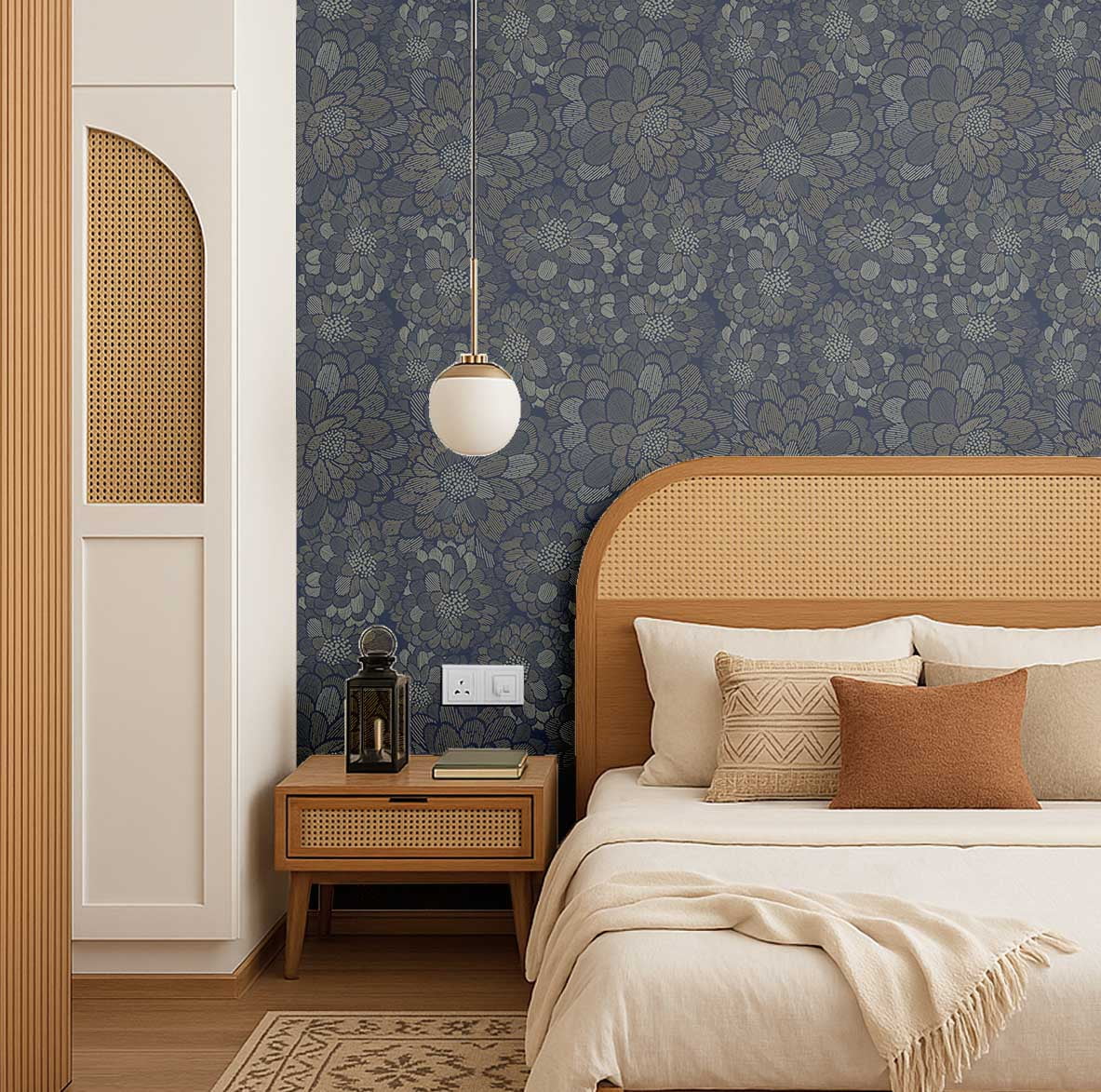 S4Sassy Peel and Stick Floral Wallpaper, Removable Vinyl Wall Covering for Home Decor (Blue, 25 in x 120 in) 0k48k