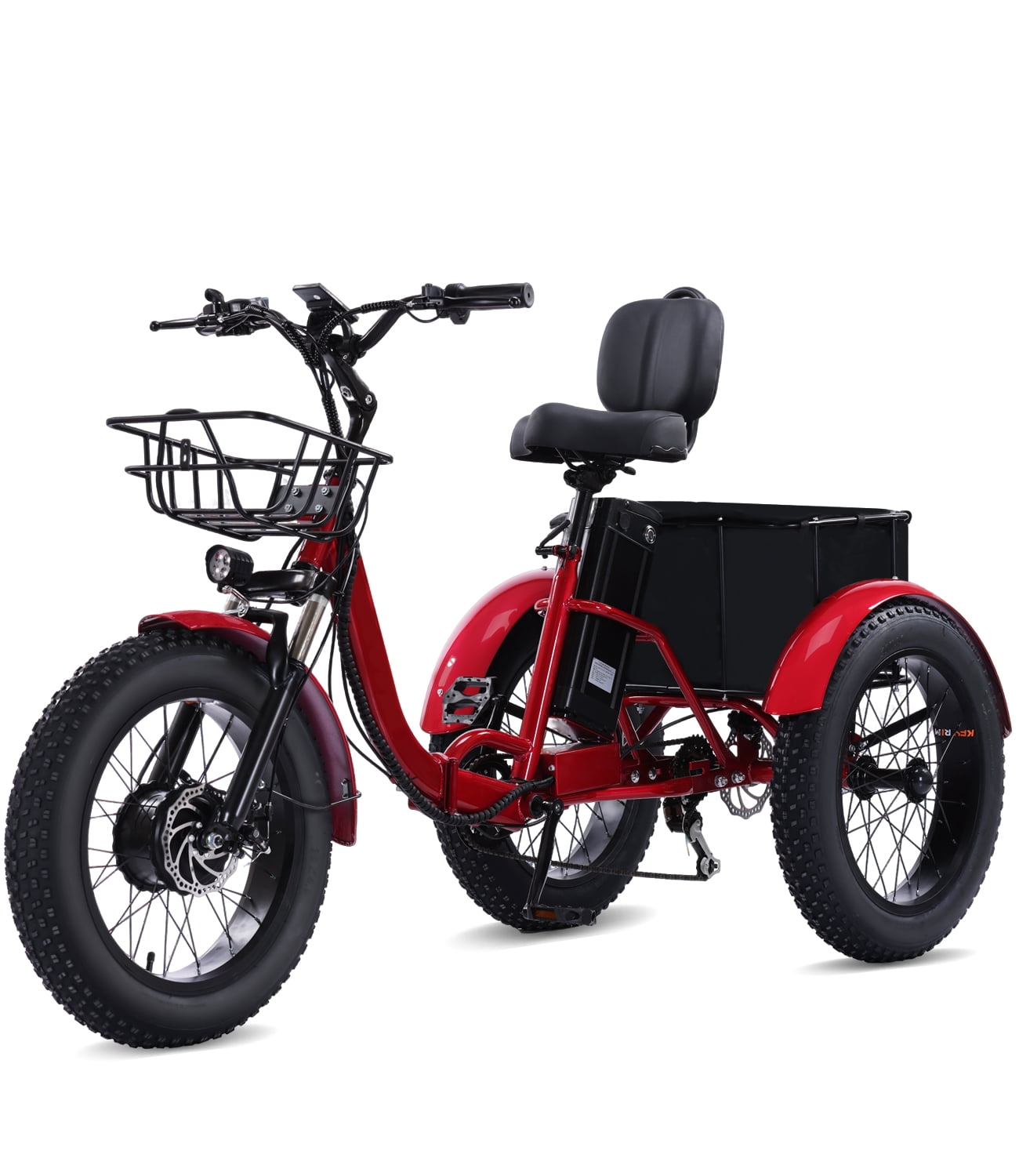 EASINGO Electric Tricycle for Adults 500W Motor 7-Speed Fat Tire E-Trike with Rear Basket (Red, 330 lb Capacity) w42tx