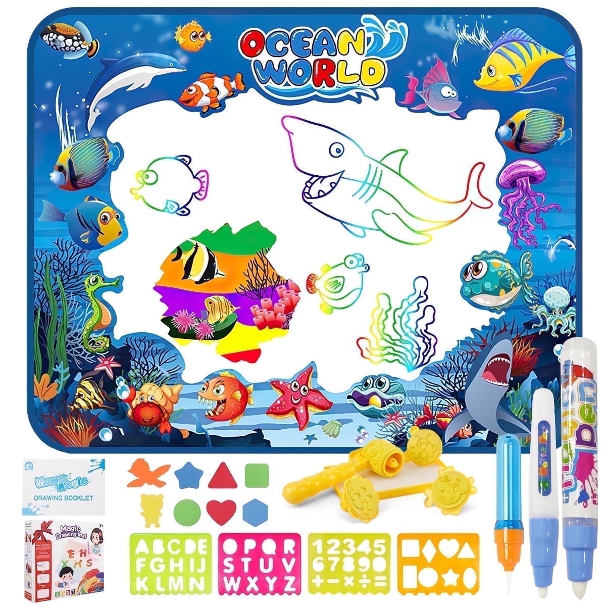 GPED Aqua Magic Water Drawing Mat, Mess-Free Educational Painting Pad for Toddlers (Ocean, 40 in x 32 in) 0ohtg