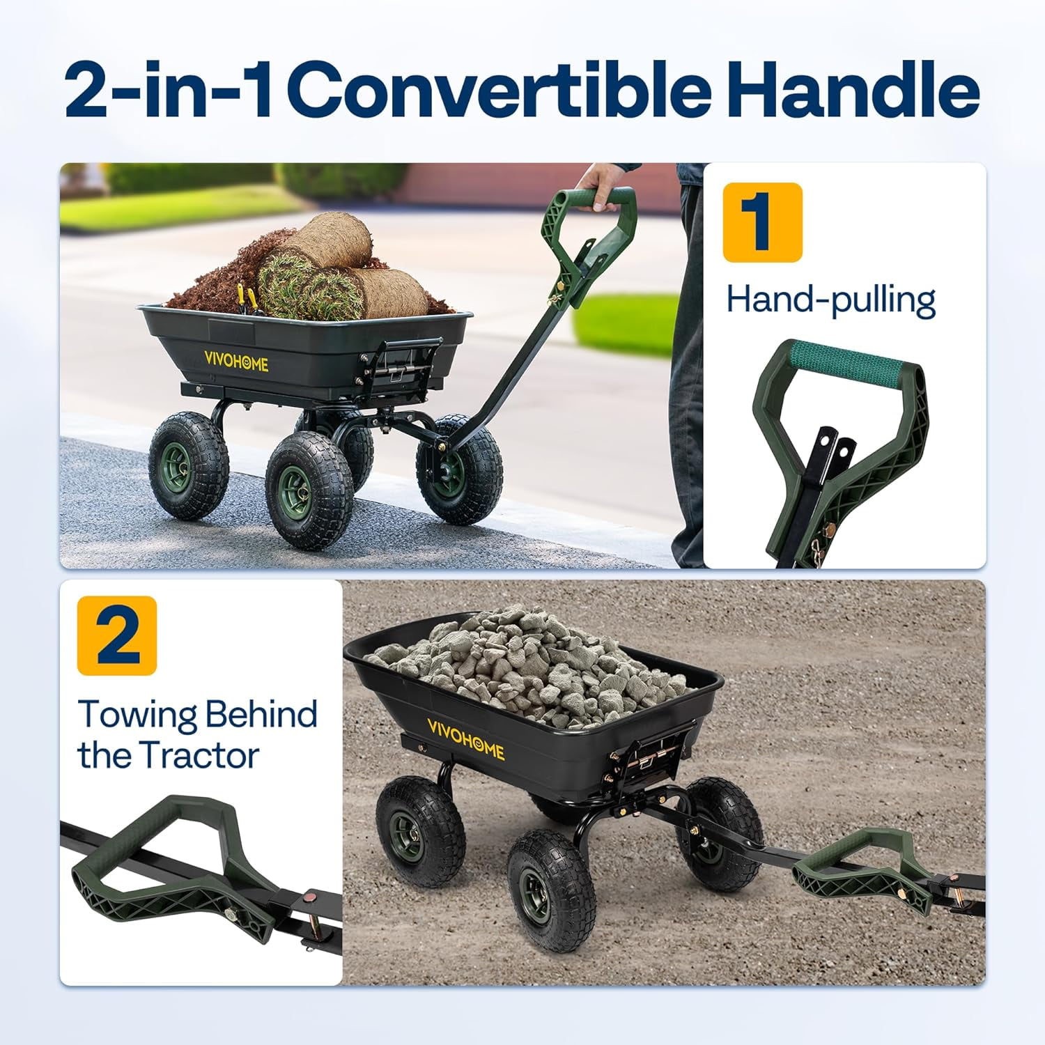 SPECSTAR Heavy-Duty Garden Dump Cart, Utility Wagon with 2-in-1 Convertible Handle and 10-in All-Terrain Wheels (Black, 660 lb) whq95