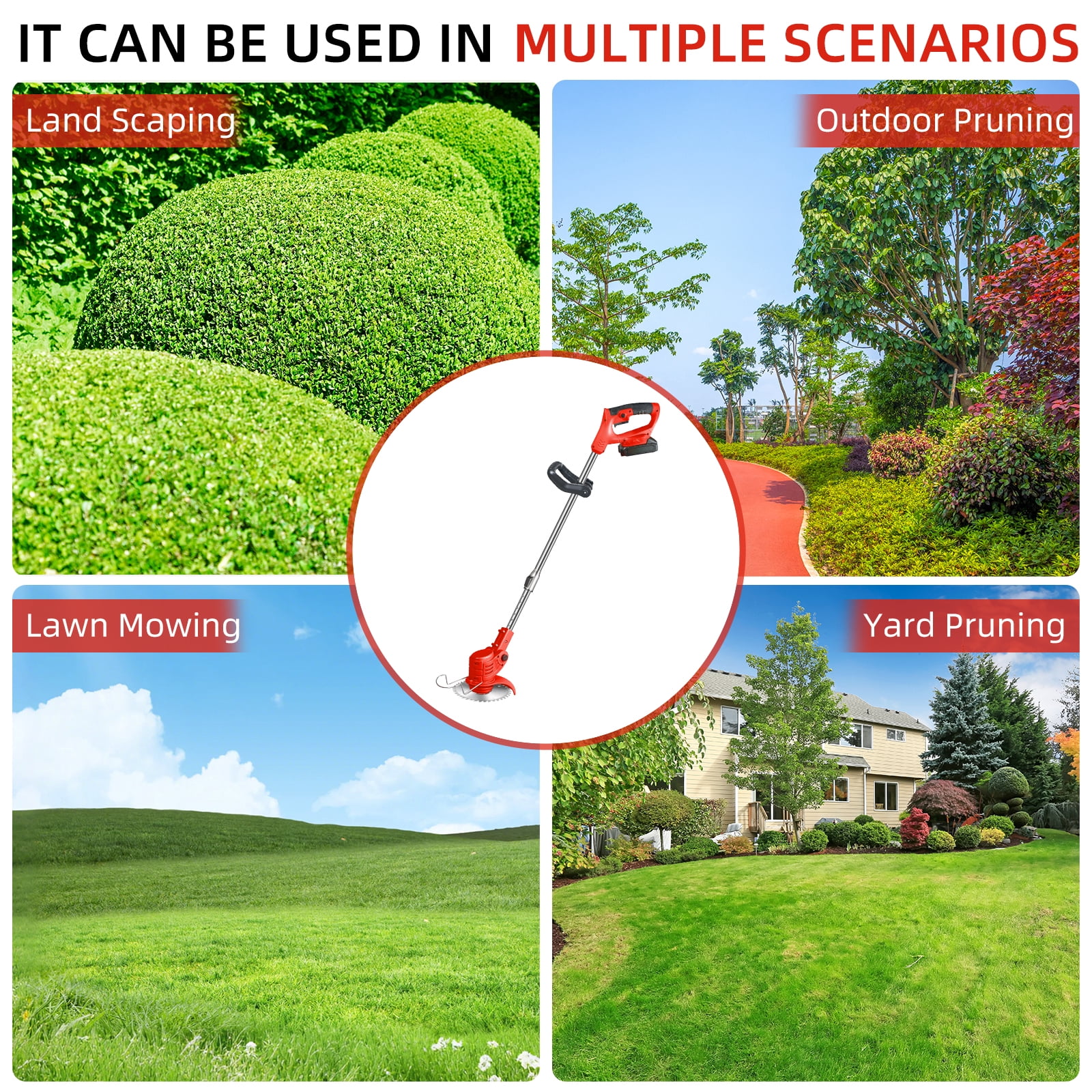 ZLieatmp Electric Cordless Lawn Mower, 3-in-1 Grass Trimmer and Edger with 800W Motor (Green, 47 in) 5jxap