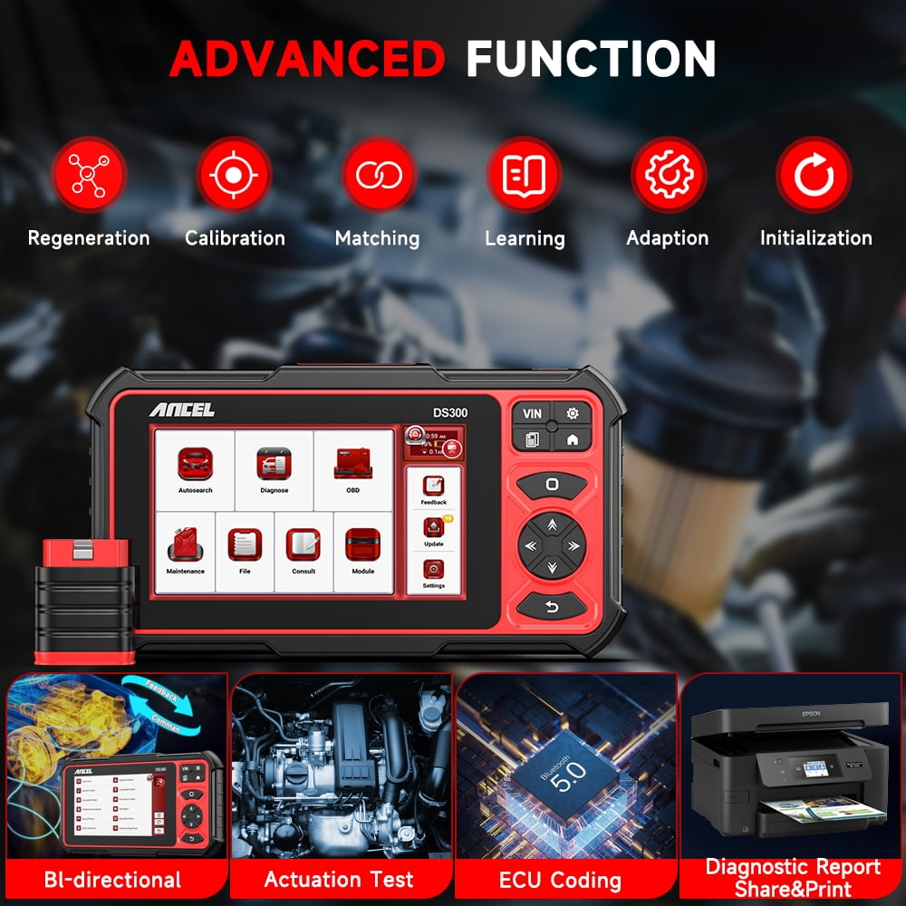 ANCEL DS300 Bi-Directional OBD2 Diagnostic Scan Tool, Full System Vehicle Scanner with 28+ Reset Services (Red) cumsb