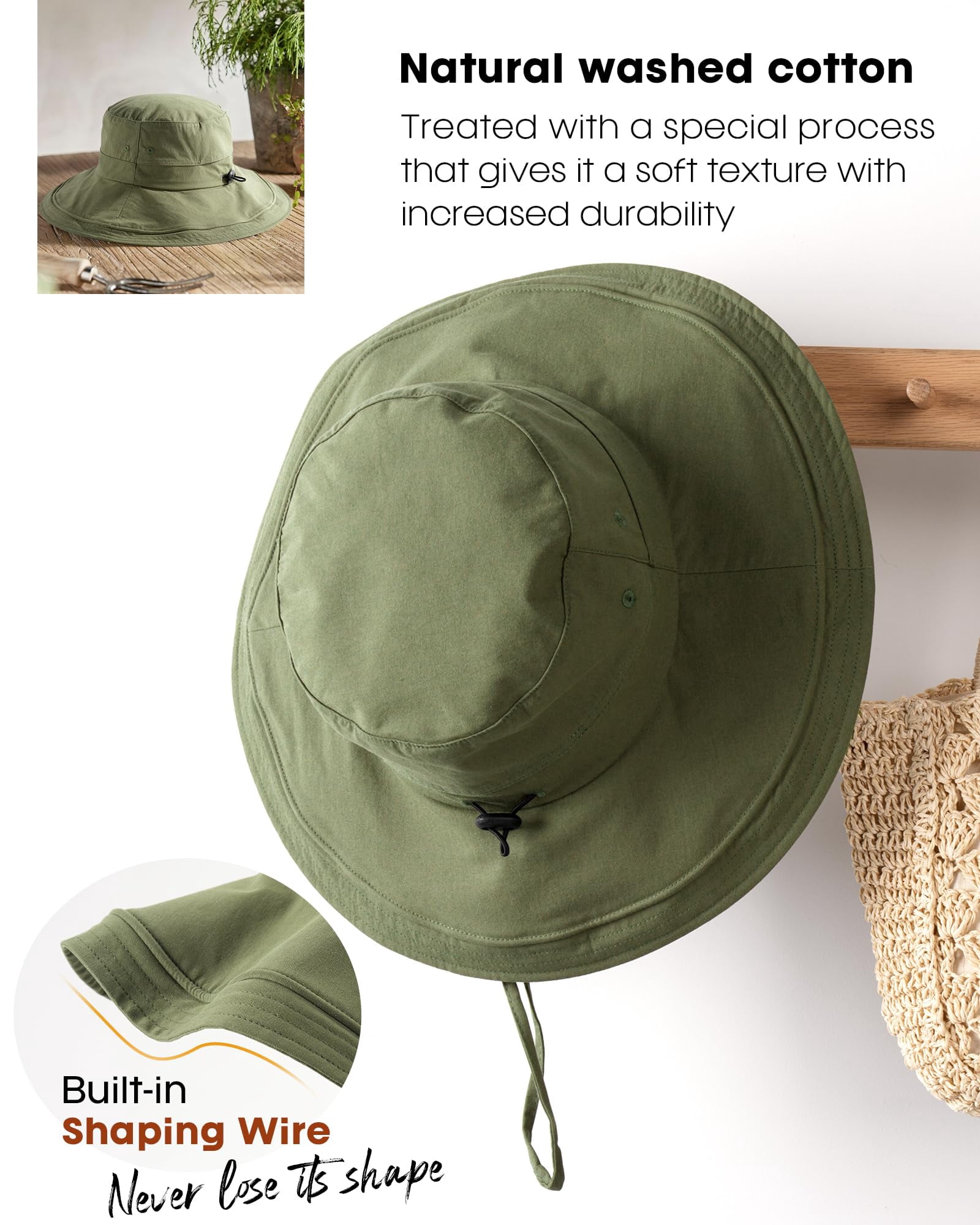 FURTALK Women Wide Brim Sun Hat Breathable Cotton Gardening Beach Hat with Ponytail Hole (Green, Medium-Large) xxmc8
