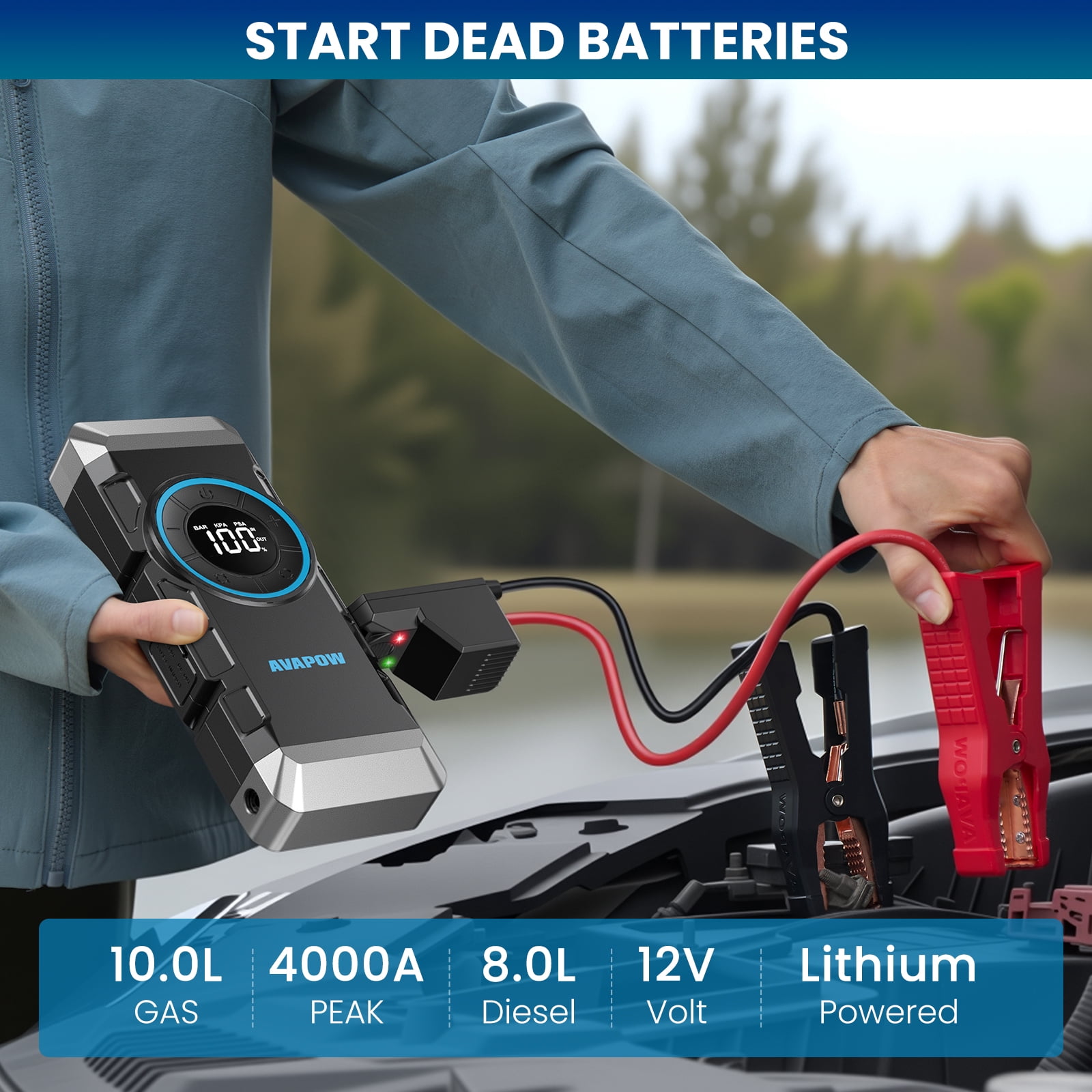 AVAPOW 4000A Jump Starter with Air Compressor (150 PSI, 12V Portable Emergency Power Bank) cktko