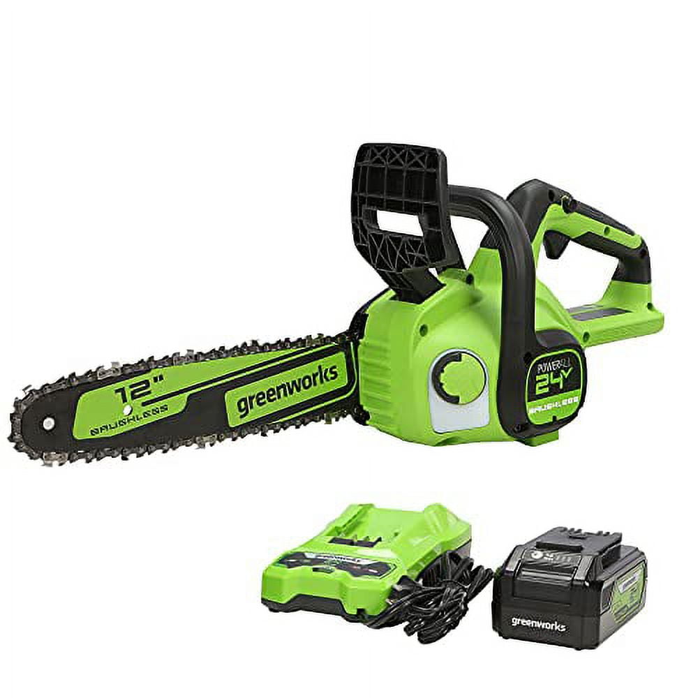 Greenworks 24V 12-inch Brushless Chainsaw Kit with 4.0 Ah Battery and Charger (Green, 12 in) zhkt3