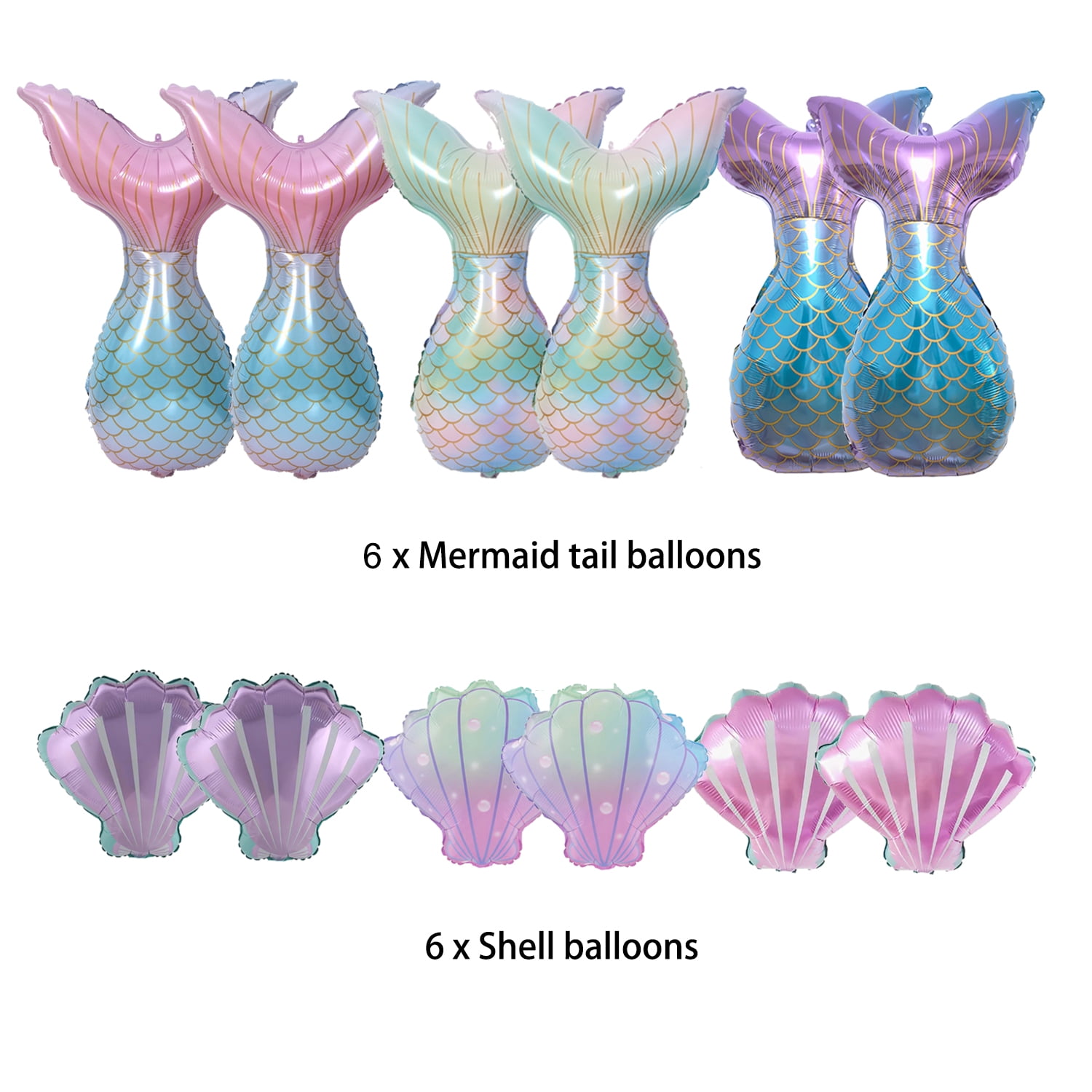 Finypa Mermaid Tail and Shell Foil Balloons, Ocean Themed Party Decorations (Pink, 12 Pack) 3fj6y