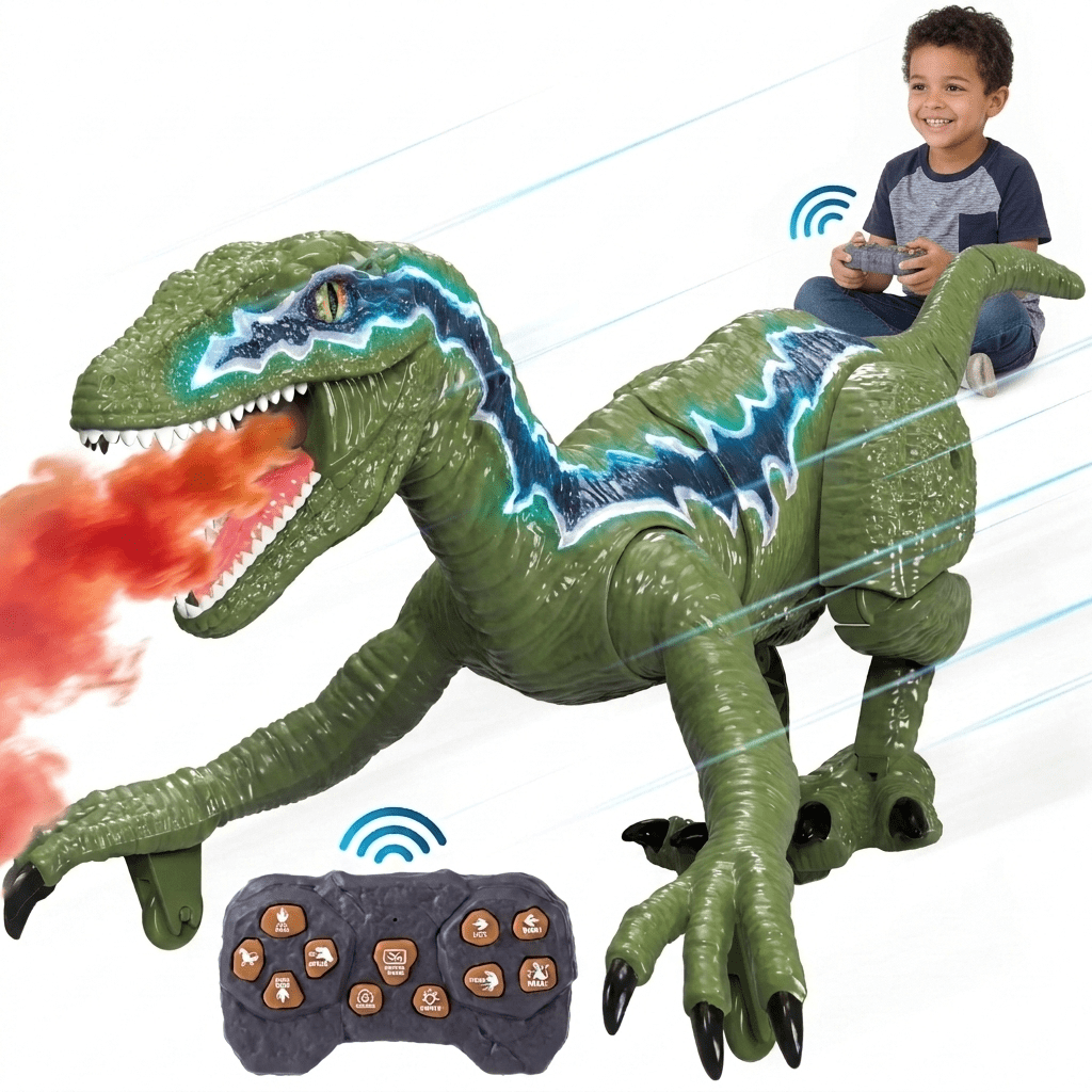 XINGLUKE Remote Control T-Rex Dinosaur Toy, Walking RC Robot with LED Lights and Mist Spray (Green, 12 in) g3l9o