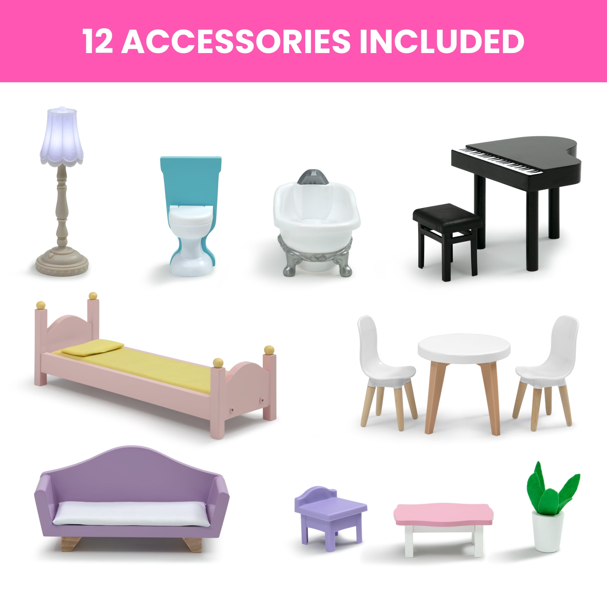 Delta Children MySize Wooden Dollhouse (Pink, 33 in W x 14.5 in D x 46.3 in H) pahsq