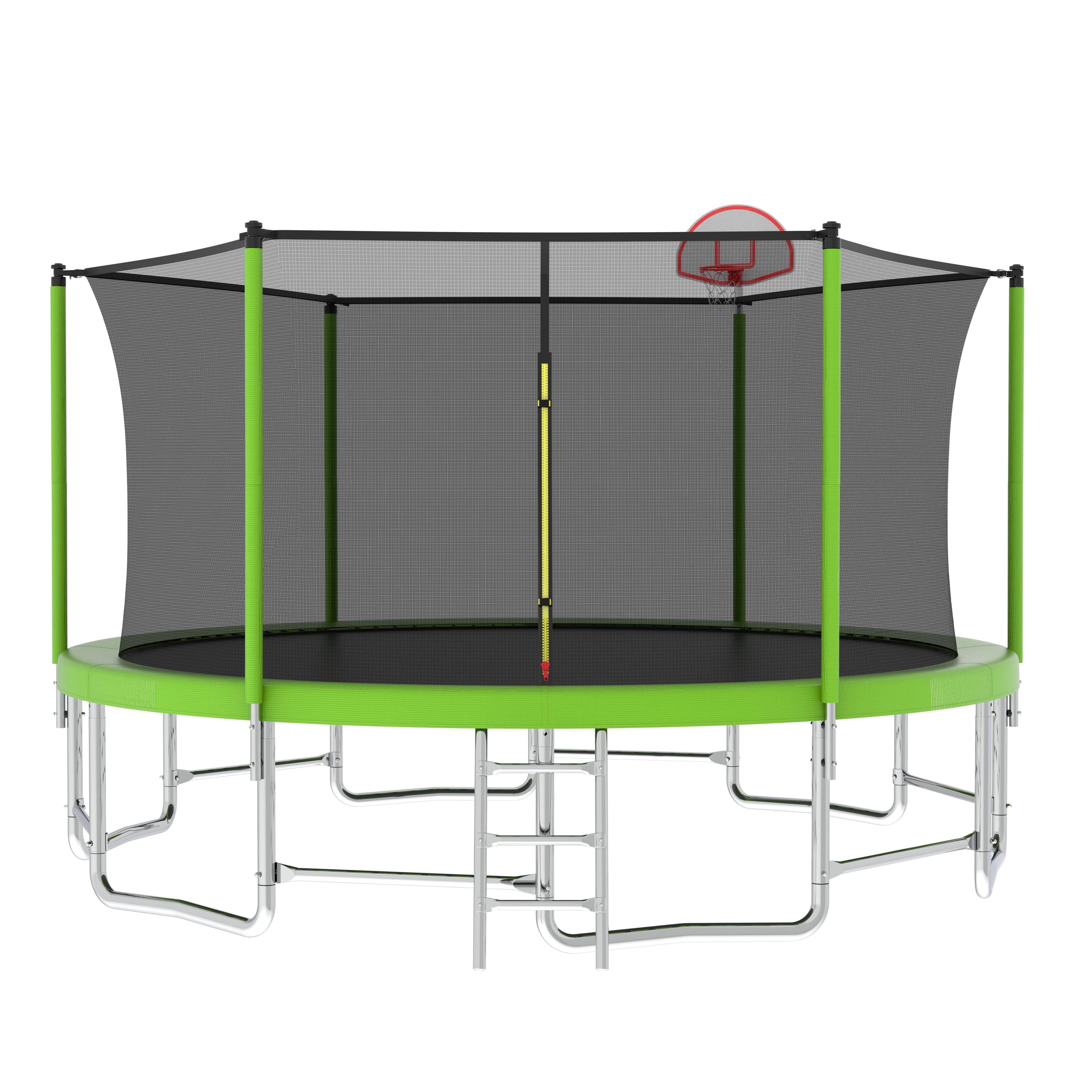 Segmart 16 ft Outdoor Recreational Trampoline with Basketball Hoop and Safety Enclosure Net (Green, 1320 lb) z3gvl