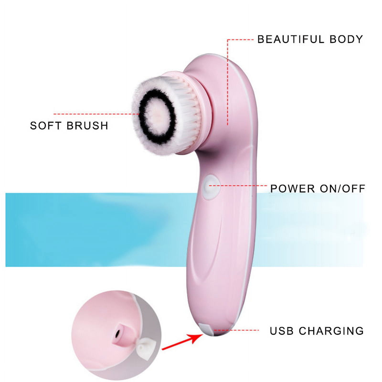 Musment Electric Facial Cleansing Brush, Waterproof Rotating Face Scrubber with 3 Brush Heads (Pink) pek5u