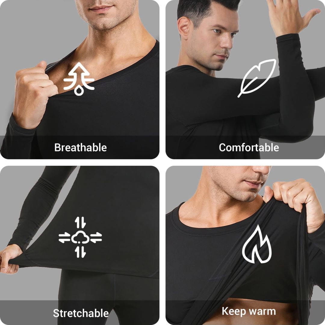 HEROBIKER Men's Winter Thermal Underwear Set Fleece Lined Base Layer (Black, Plus Size) 9mj7r