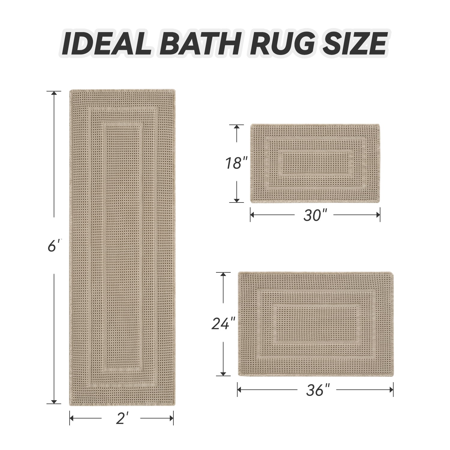 SIXHOME Waffle Bath Mat, Soft Absorbent Non-Slip Bathroom Rug with Rubber Backing, Boho Tassel Style (Brown, 18 in x 30 in) vpumd