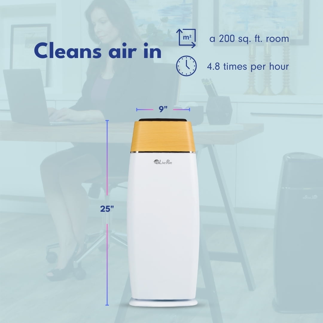 LivePure Sierra Series True HEPA Tall Tower Air Purifier (Black, 200 sq ft) sfl8d