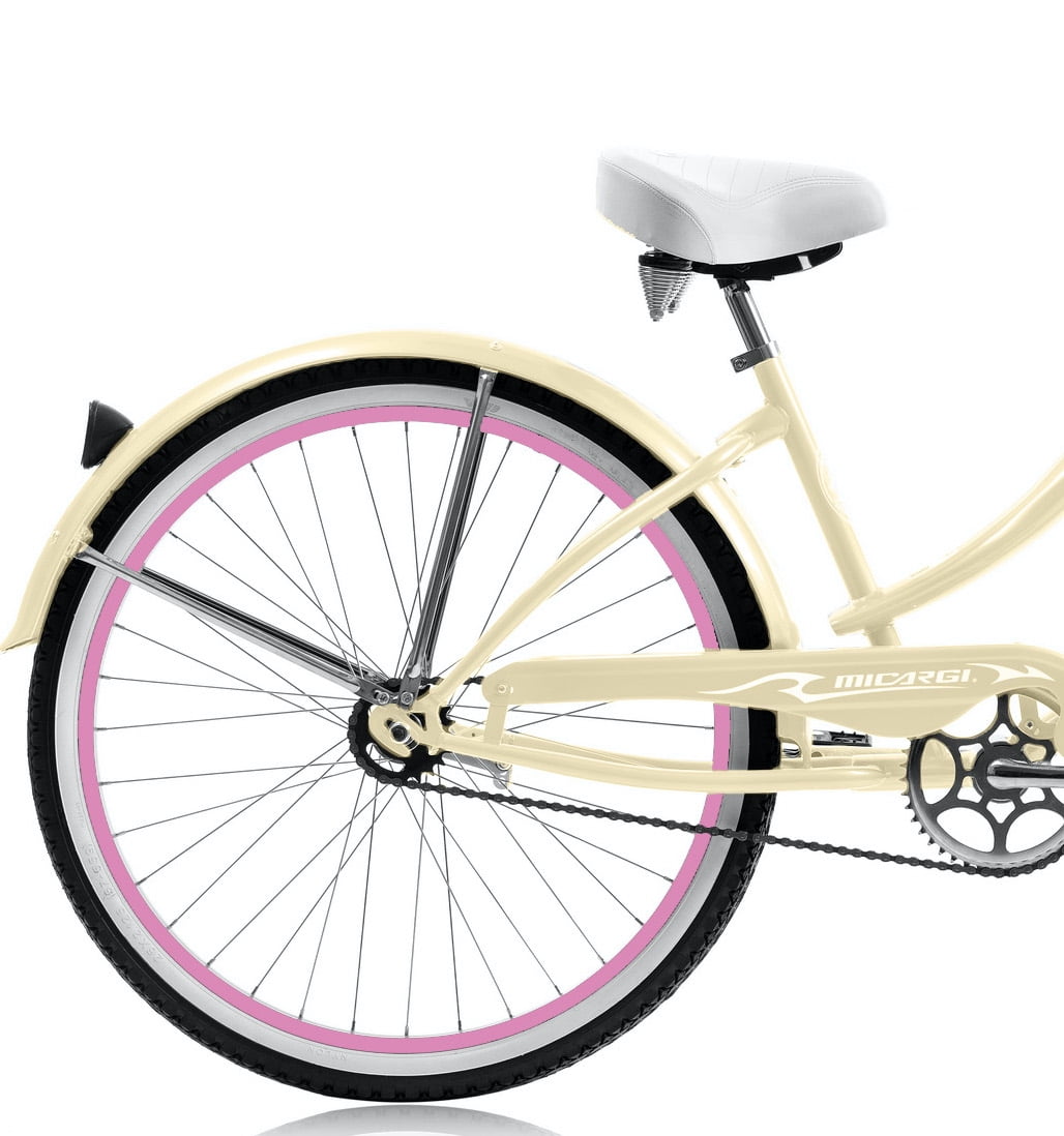 Wonder Wheels 26 in. Beach Cruiser Bicycle, Single Speed Bike with Fenders (Vanilla & Pink, 26 in.) 078ug