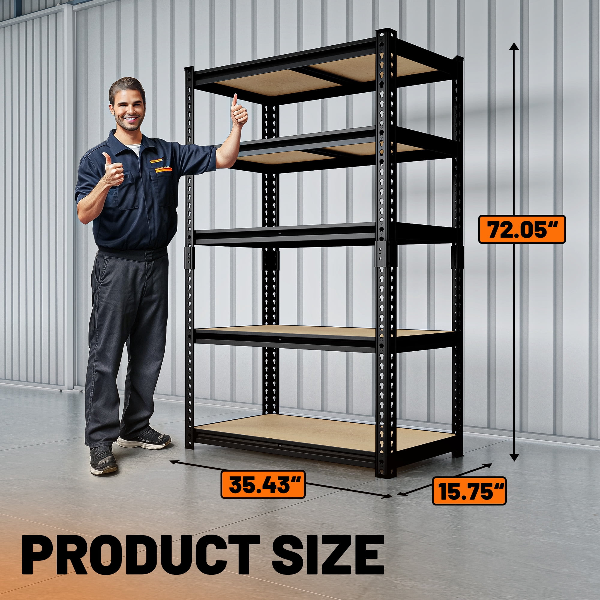 HOKEEPER 5-Tier Heavy Duty Garage Storage Shelving Unit (Black, 35.43 in W x 15.74 in D x 72.05 in H) 9vvsf