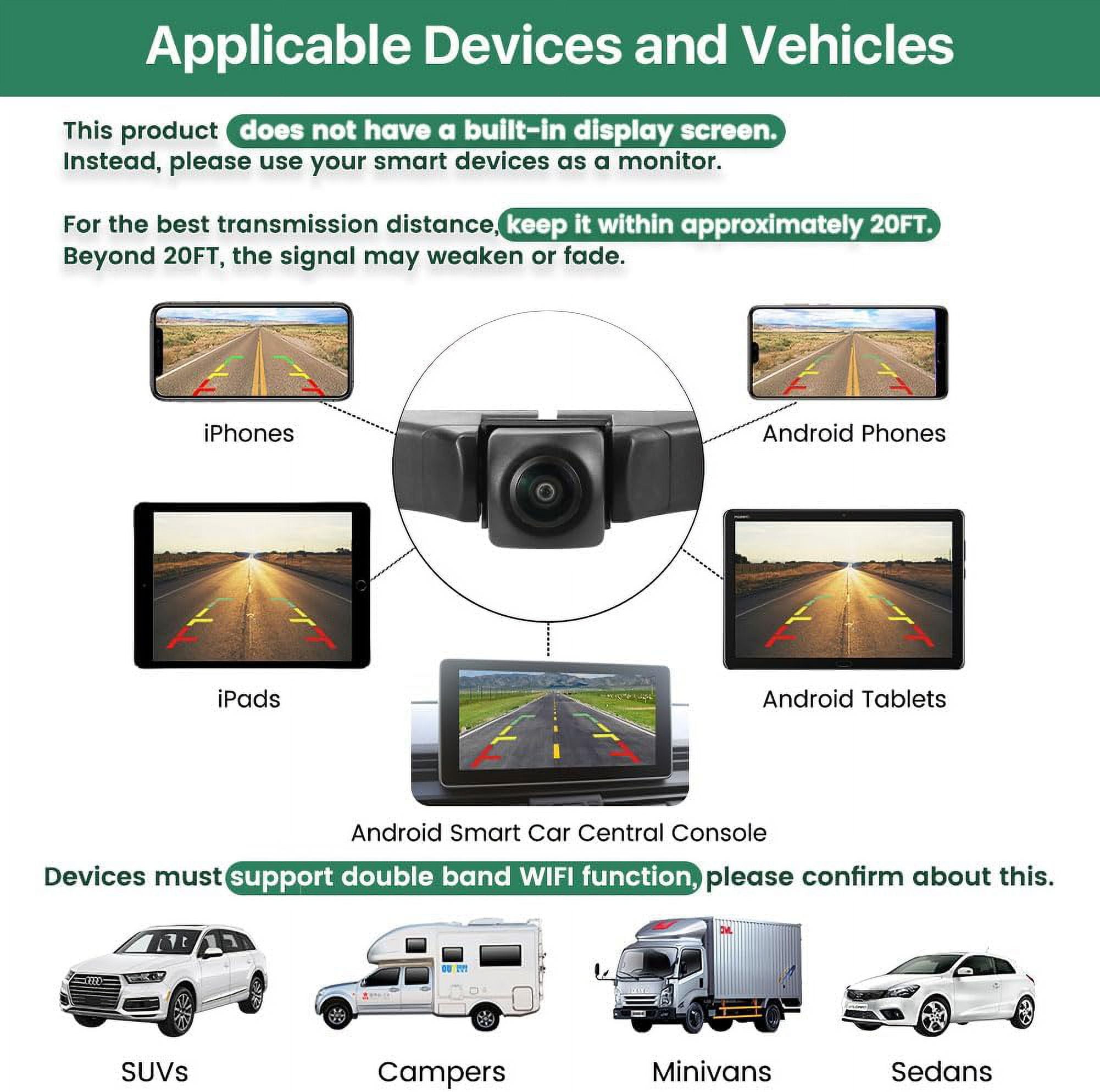 Nikauto 5G WiFi Wireless Backup Camera, 720P HD License Plate Reverse Camera for iOS and Android (Black, 0.2 oz) mogld - Image 2