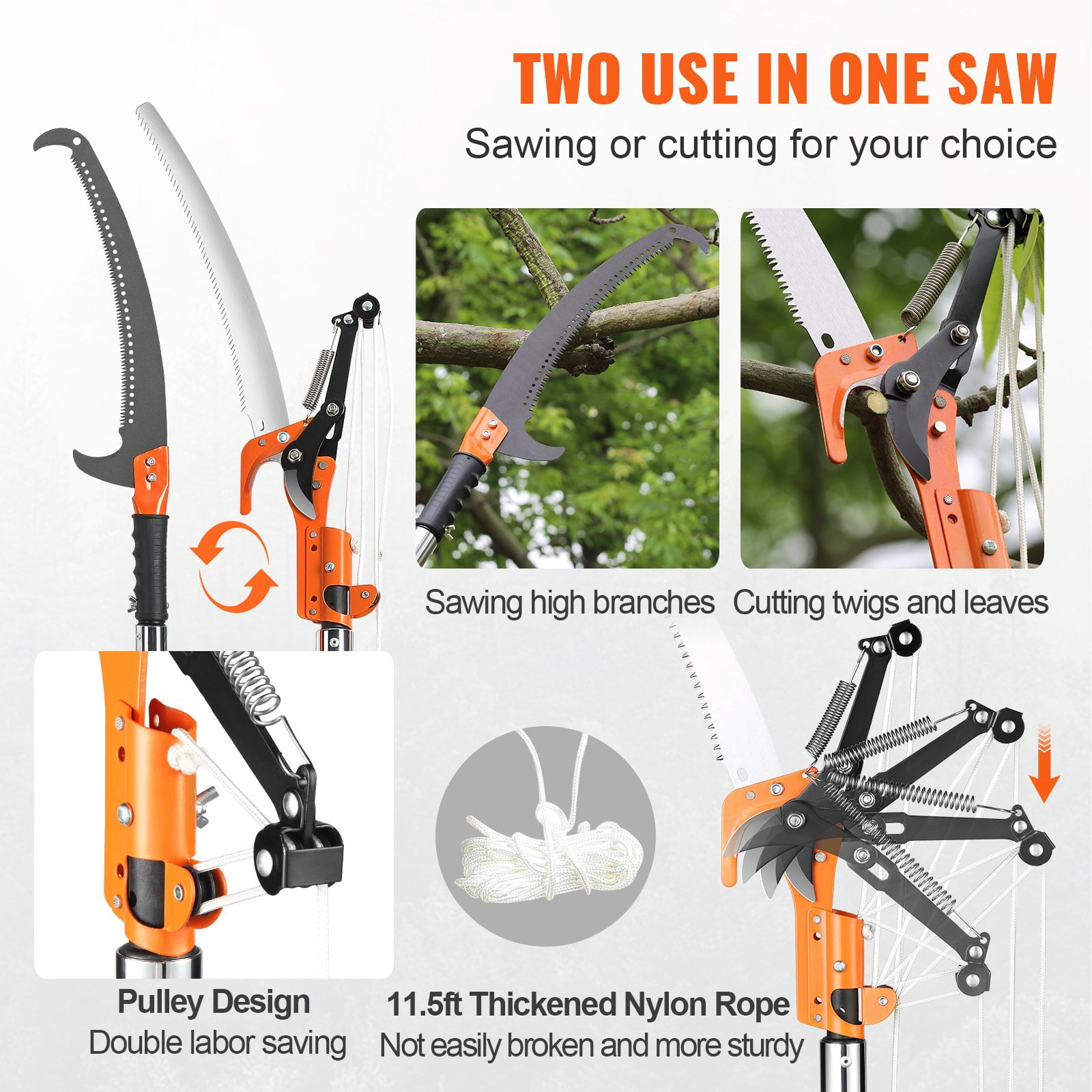 Generic Manual Pole Saw Extendable Tree Pruner with Steel Blade and Scissors (7.3-27 ft) j40h3