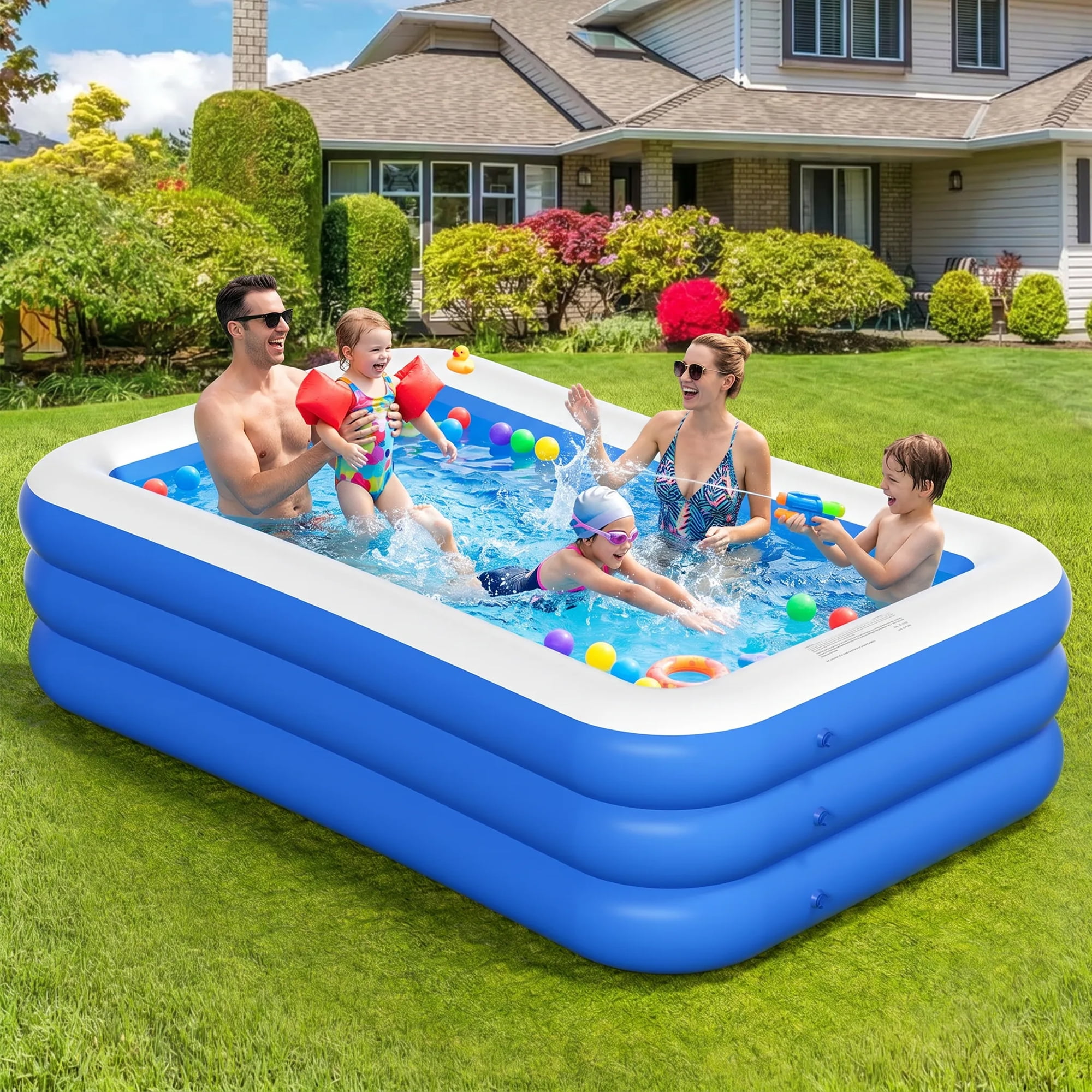GVDV Inflatable Swimming Pool for Kids and Adults, Durable Backyard Family Pool (Blue, 9.83 x 5.97 x 1.67 ft) gpsth