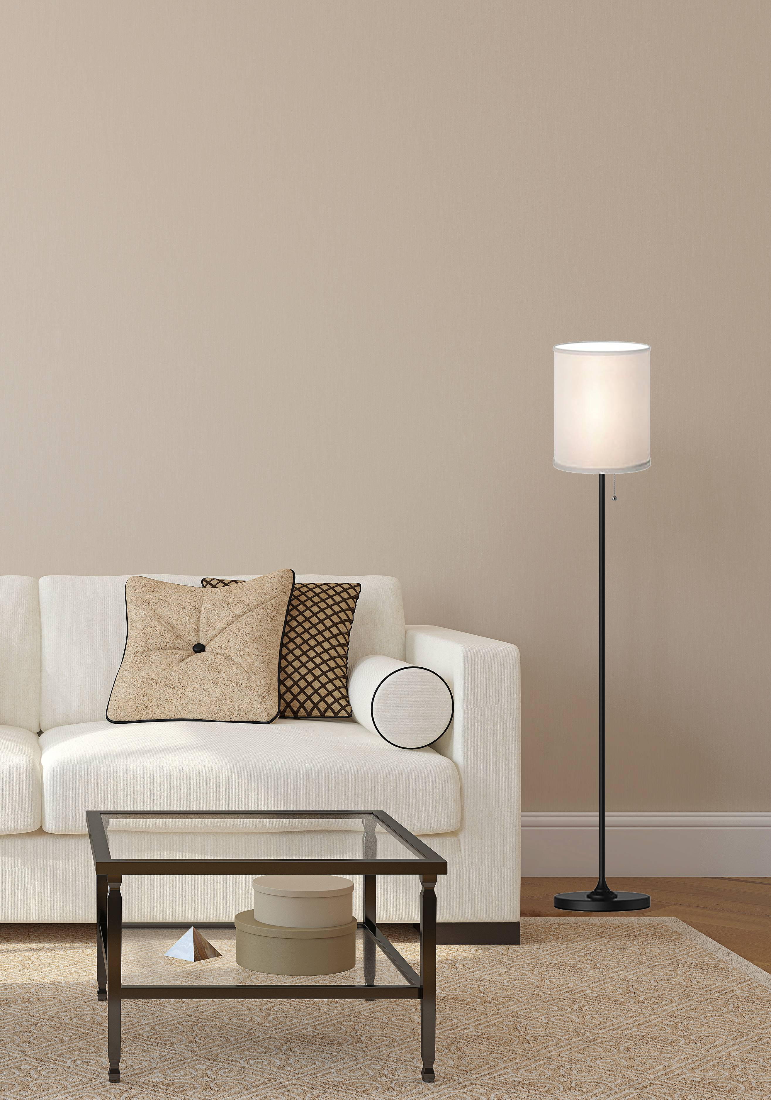 Mainstays Classic Shaded Floor Lamp with White Fabric Shade (Black, 56.5 in) 9s9qs